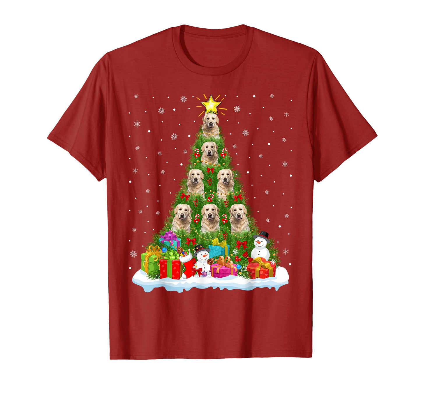 Golden Retriever Dog Christmas Tree Decor Funny Xmas Lights T-Shirt