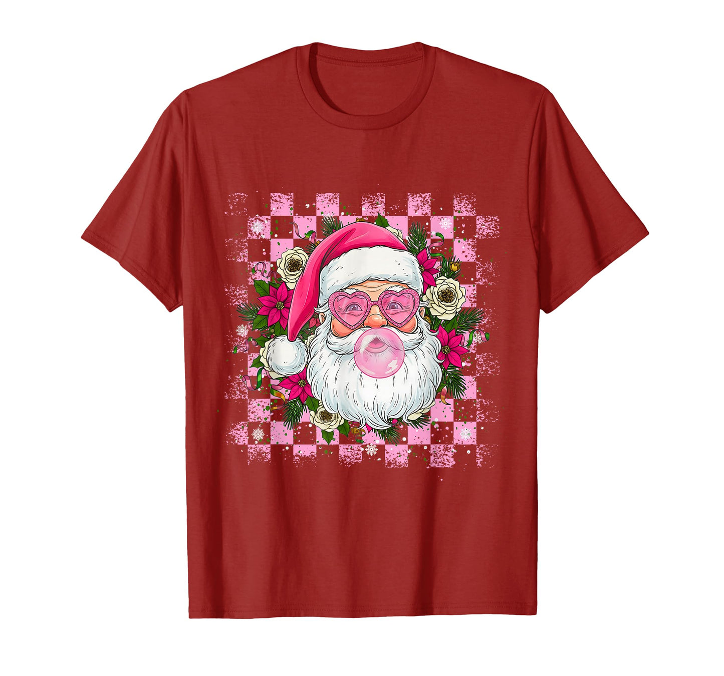 Vintage Retro Santa Christmas Bubble Gum Pink Sunglasses T-Shirt