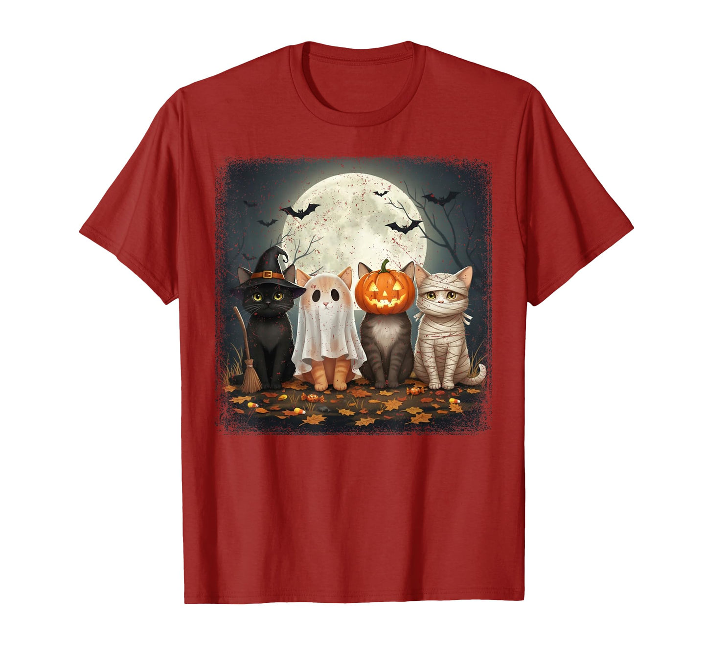 Kawaii Cats Pumpkin Ghost Witch Mummy Halloween Night T-Shirt