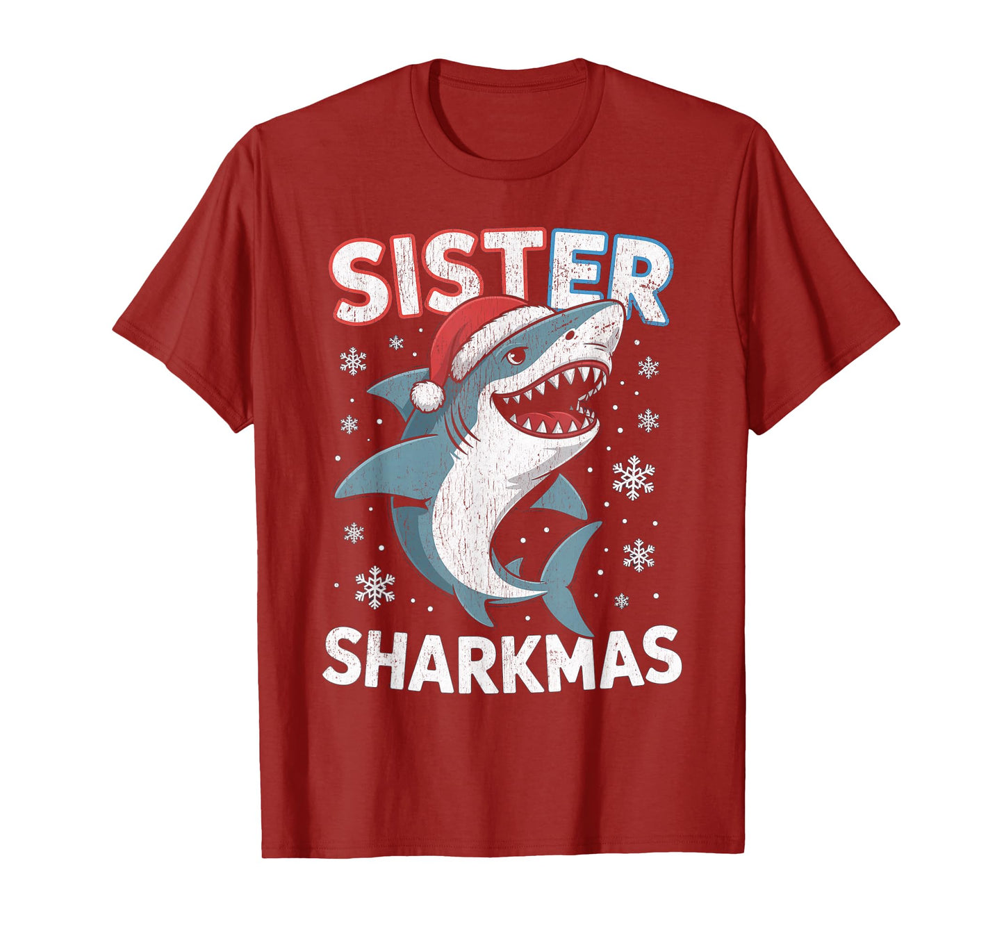 Sister Sharkmas Funny Shark Santa Hat Christmas T-Shirt