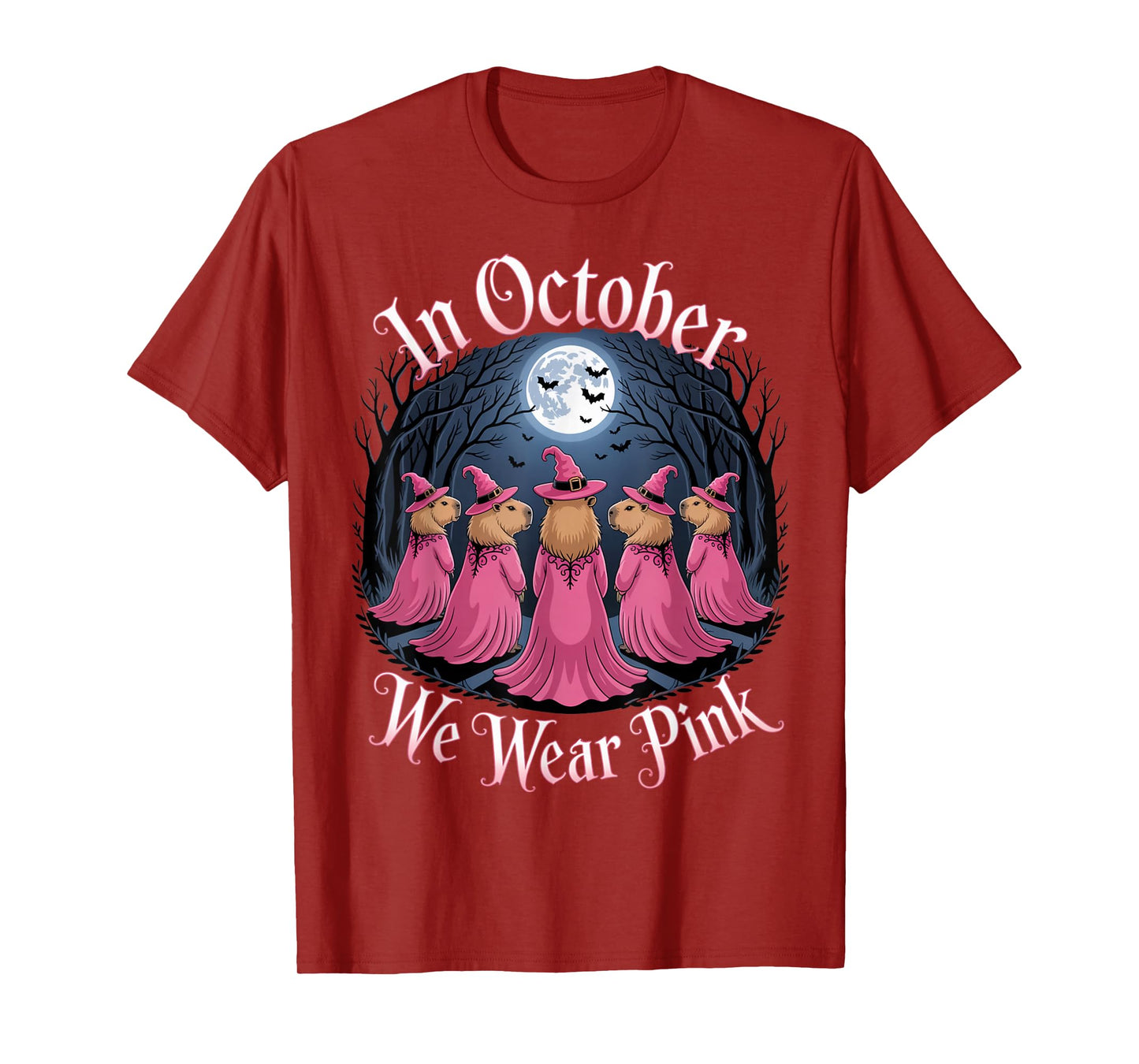 in October We Wear Pink Retro Witch Capybara Squad Feminism T-Shirt