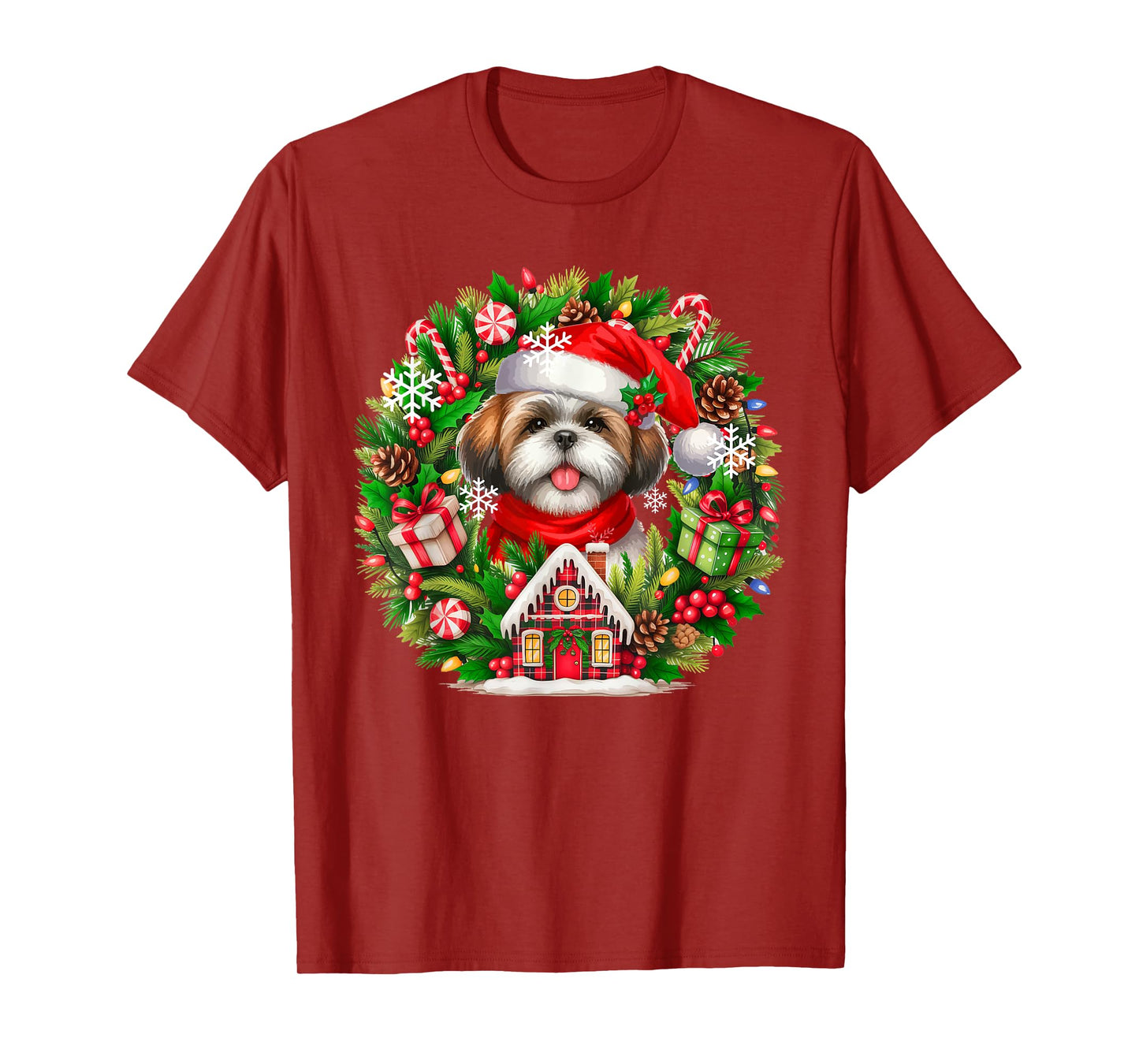 Santa Shih Tzu Christmas Floral Circle Matching Owner Kids T-Shirt