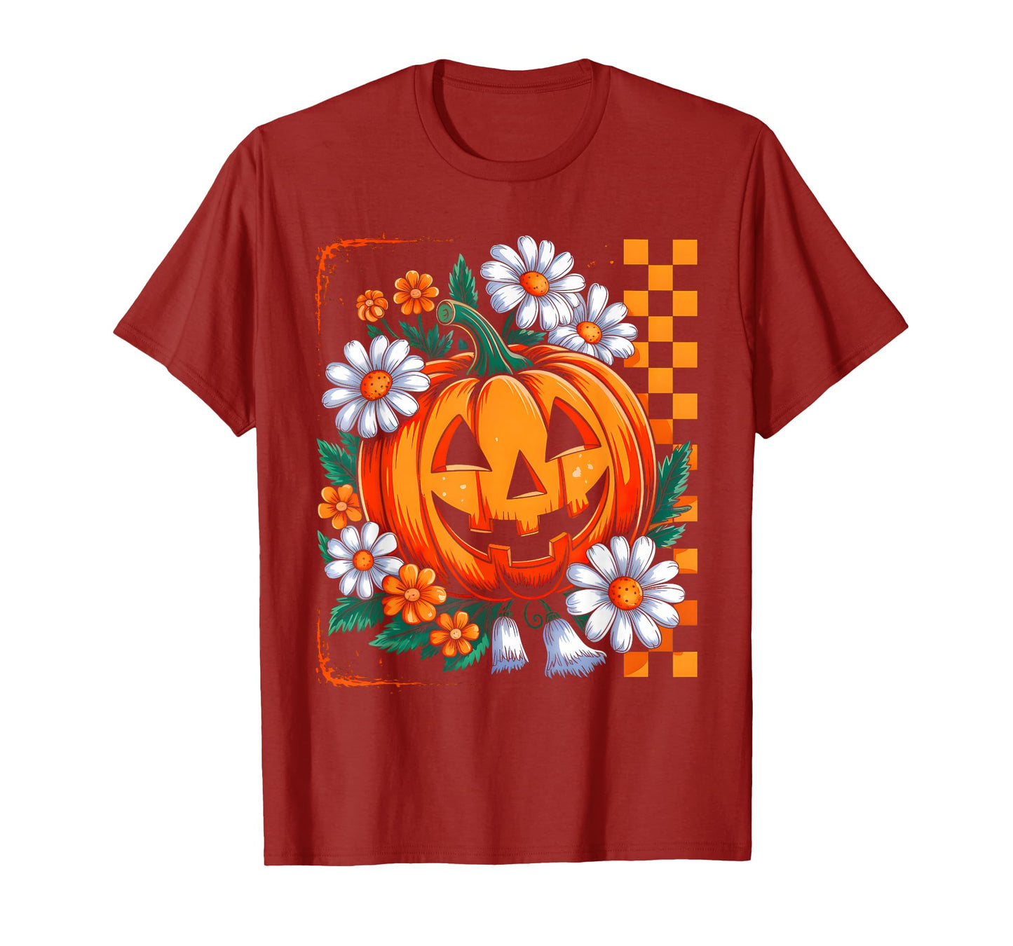 Vintage Floral Boho Pumpkin Funny Halloween Spooky Fall T-Shirt
