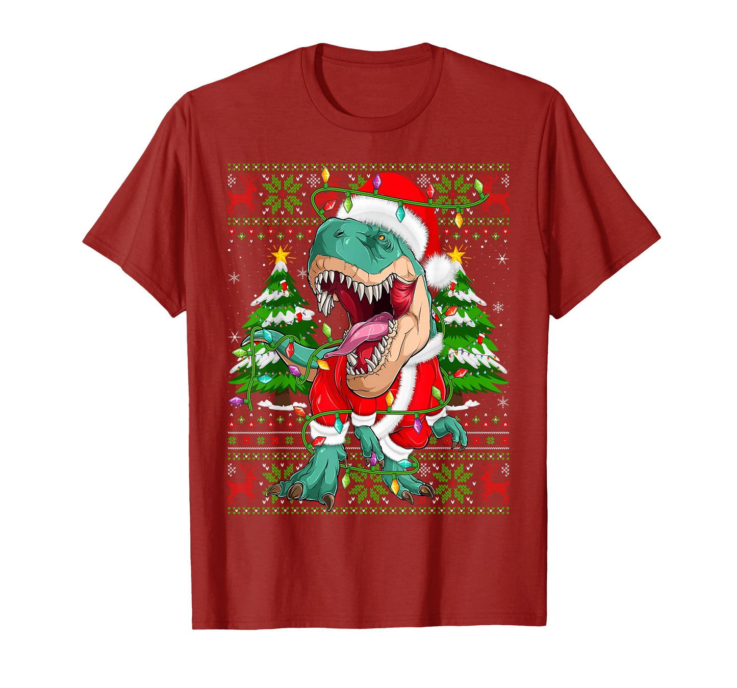 Funny T-Rex Dinosaur Christmas Lights Ugly Xmas Sweaters T-Shirt