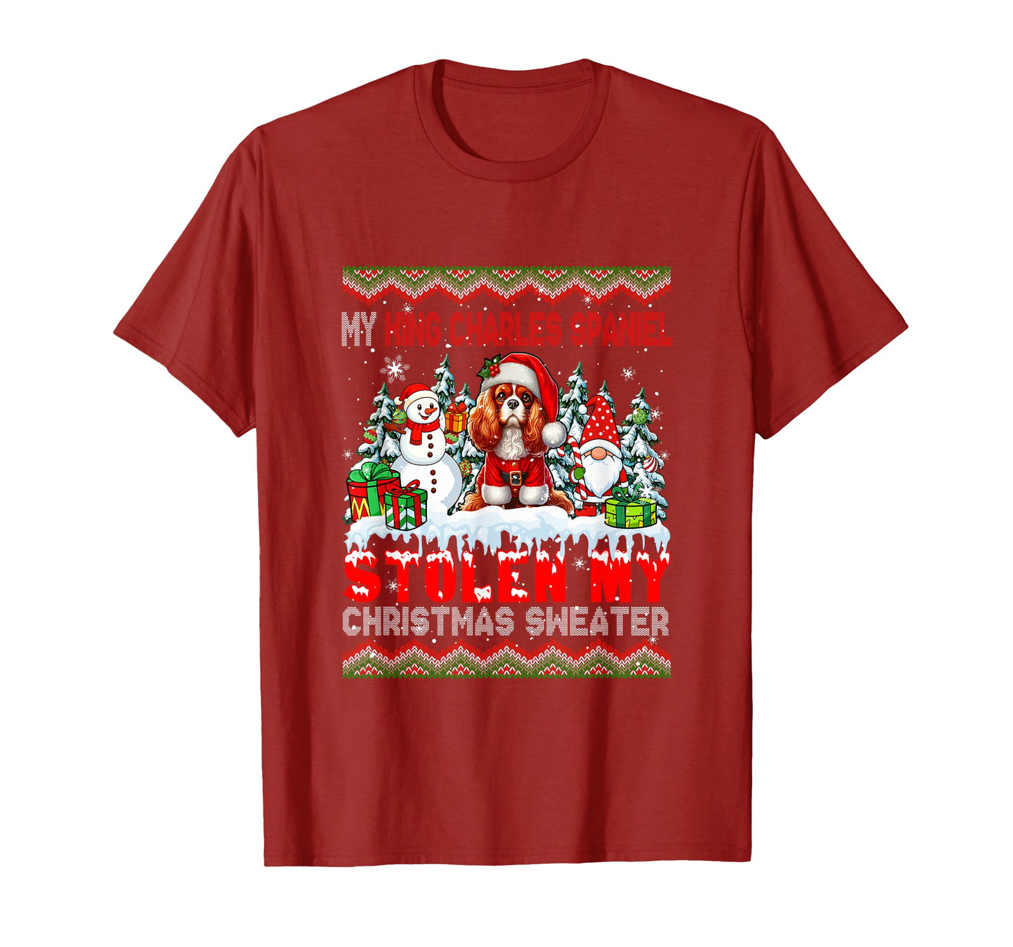 My King Charles Spaniel Stolen Christmas Sweater Dog Gnome T-Shirt
