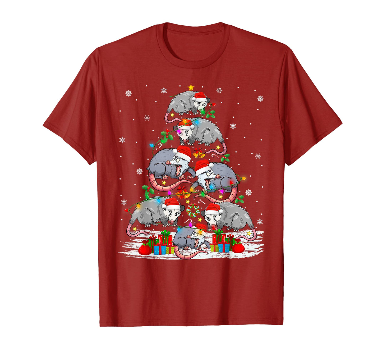 Opossum Christmas Tree Lights Holiday Santa Hat Xmas T-Shirt