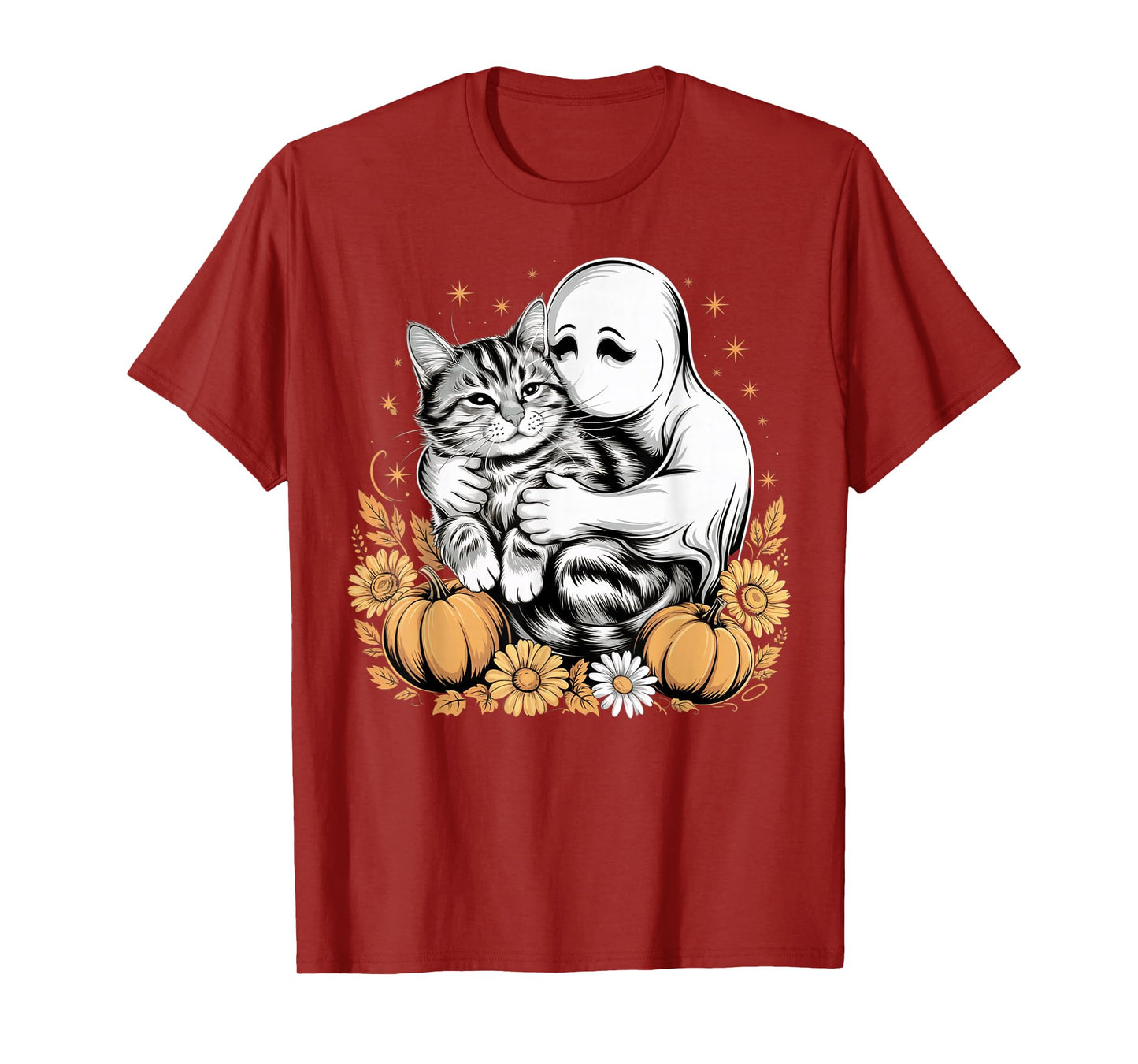 Womens Halloween Ghost Black Cat Ghost Halloween Girls T-Shirt