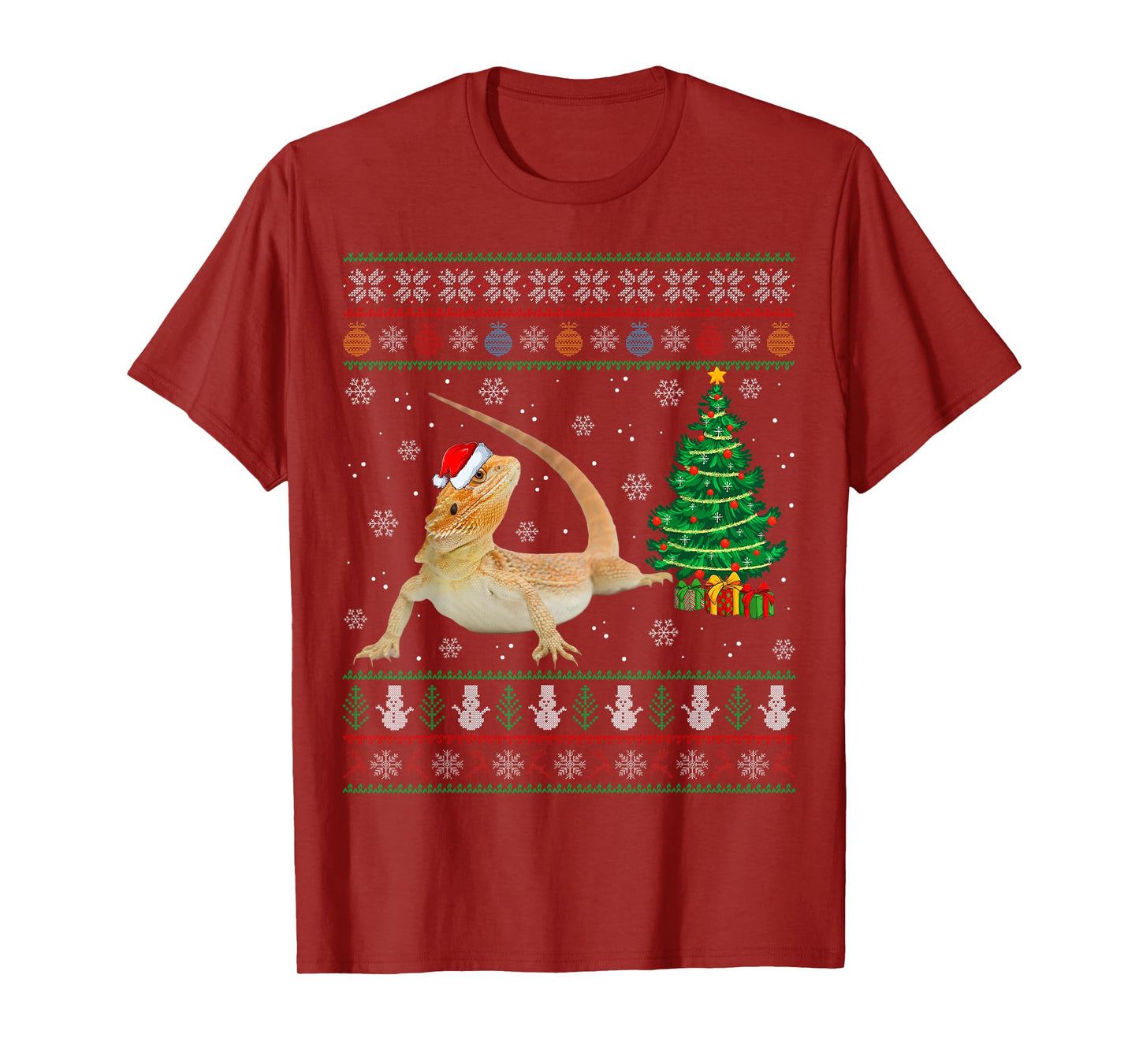 Bearded Dragon Christmas Pajamas Ugly Sweater Style Xmas T-Shirt