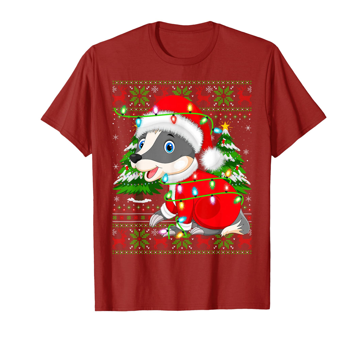 Badger Christmas Lights Cute Animal Ugly Xmas Sweaters T-Shirt