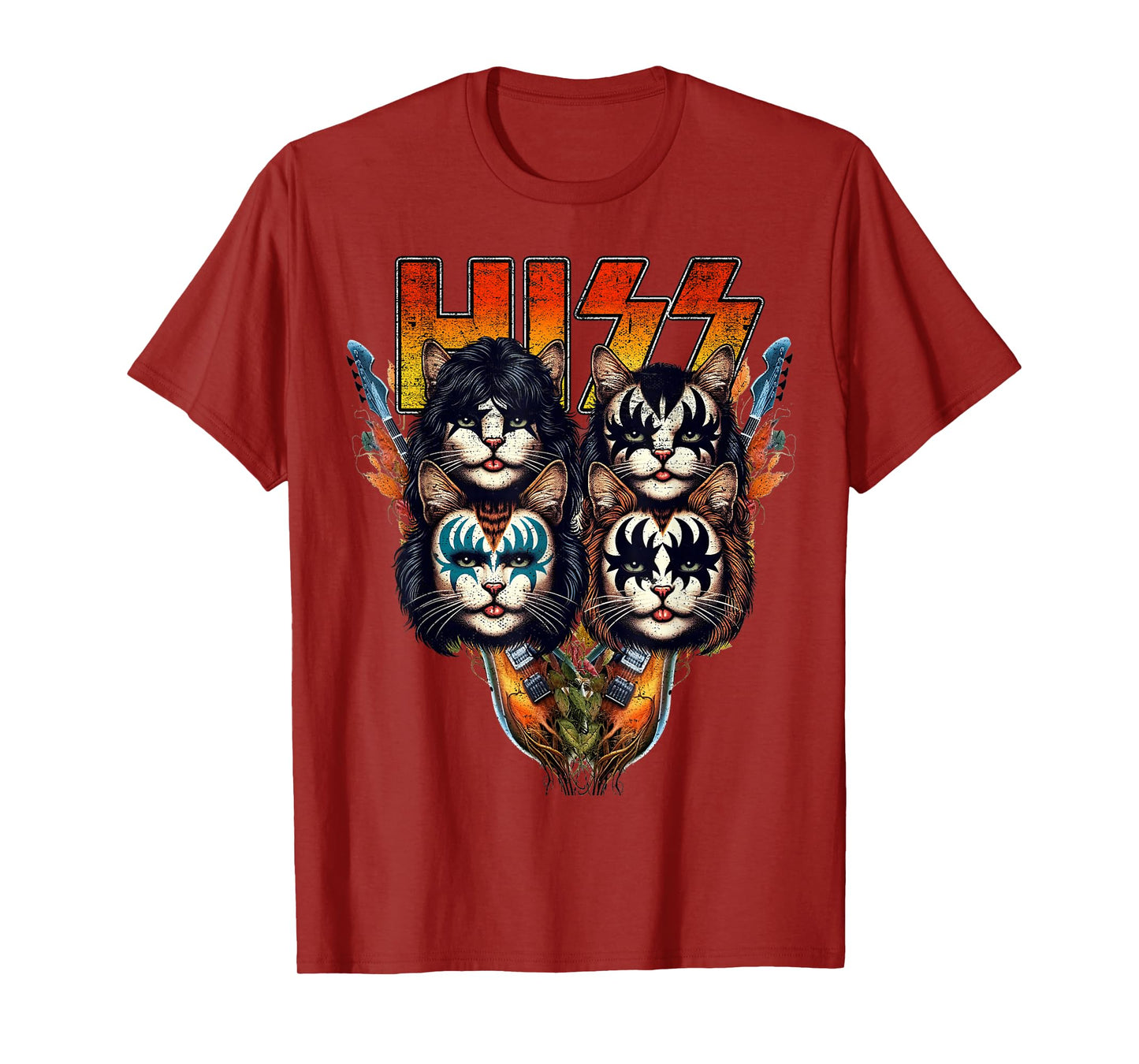 Hiss Funny Cats Kittens Parody Rock Rockin vintage retro cat T-Shirt