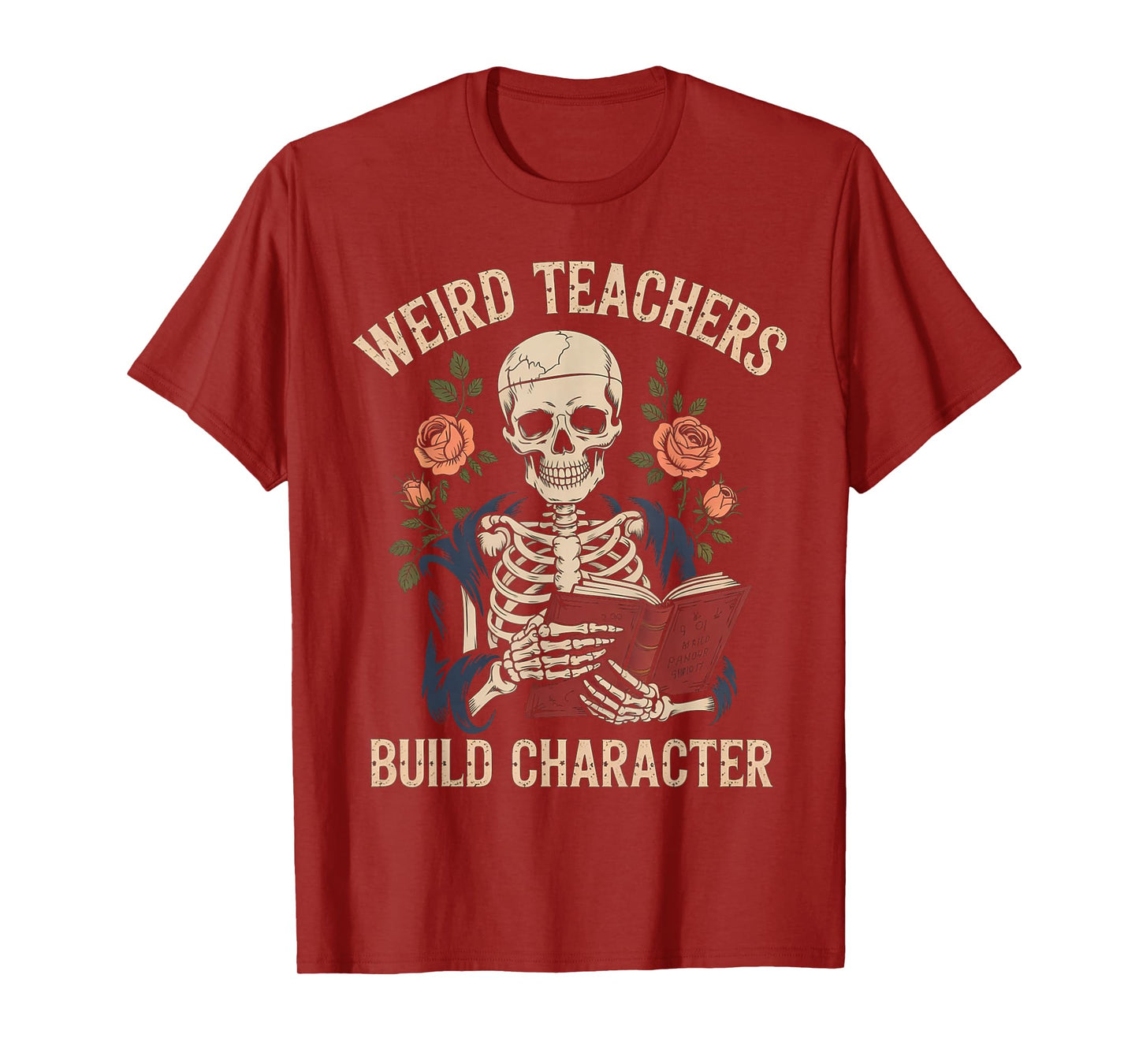 Funny Skeleton Book Floral Skull Halloween Teacher for Women T-Shirt