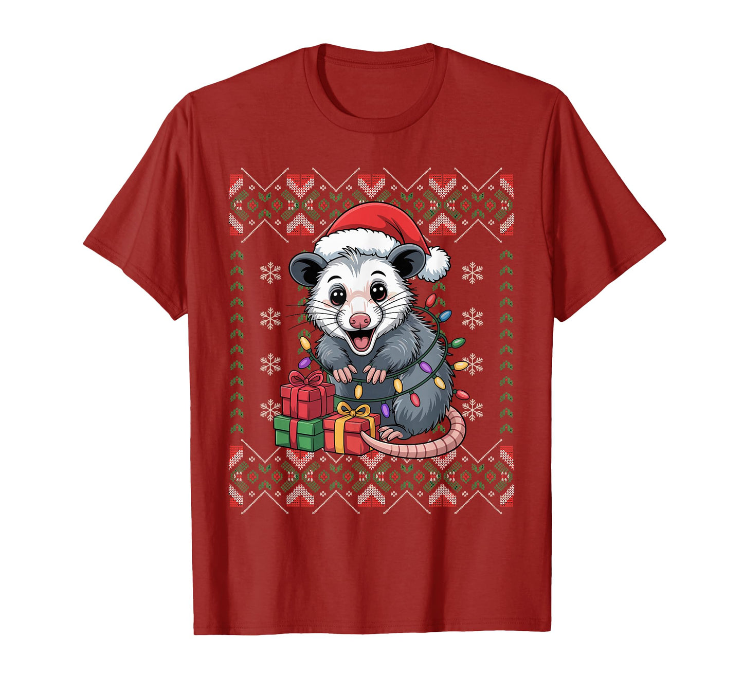 Santa Opossum Christmas Ugly Sweater Funny Holiday Pajamas T-Shirt