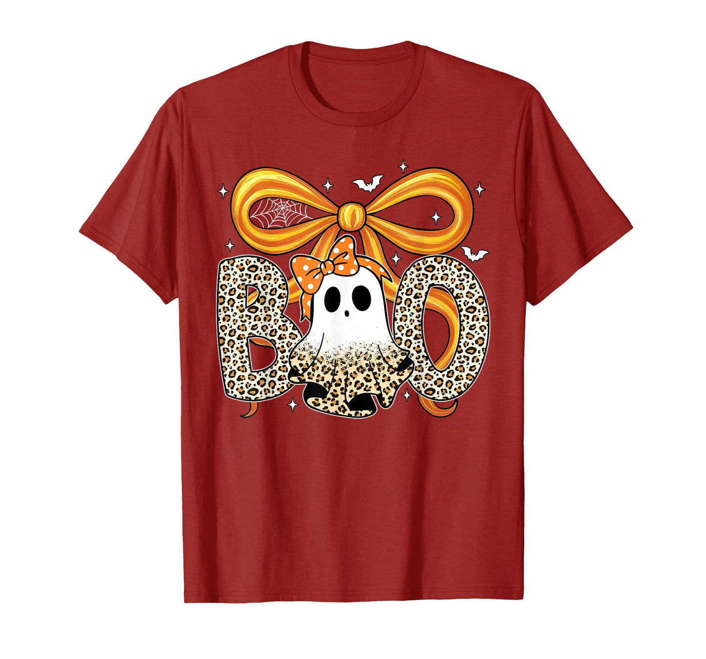 Preppy Coquette Bow Leopard Boo Ghost Halloween Women Kids T-Shirt