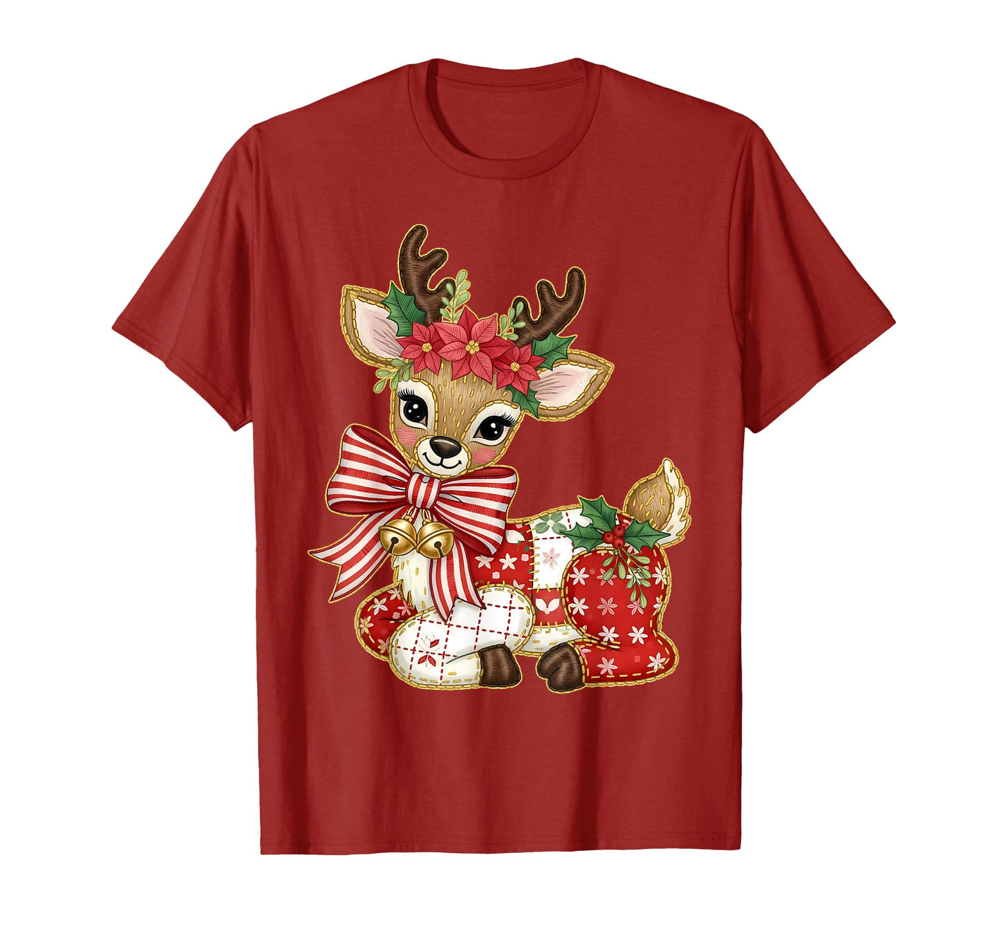 Patchwork Reindeer Preppy Girly Christmas Xmas Holiday Kids T-Shirt