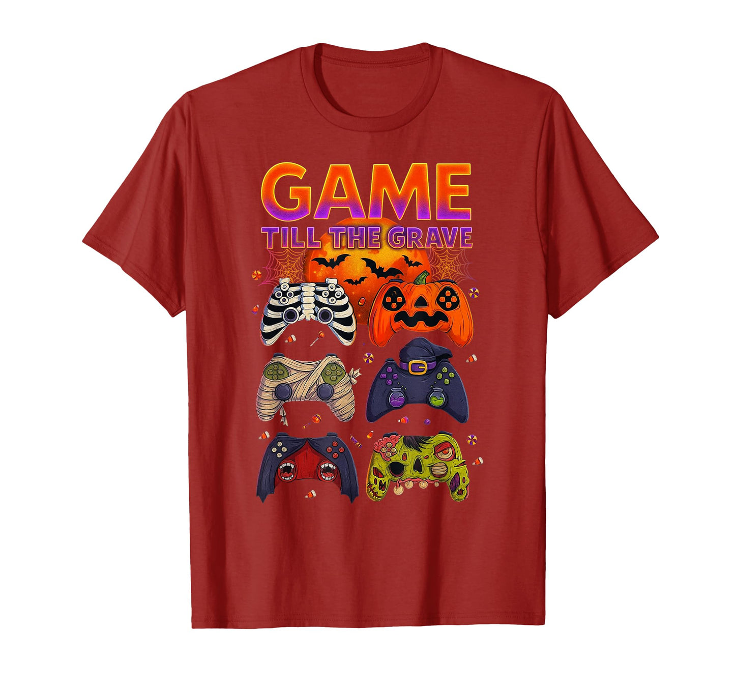 Game Till The Grave Halloween Funny Gamer Controller Pumpkin T-Shirt