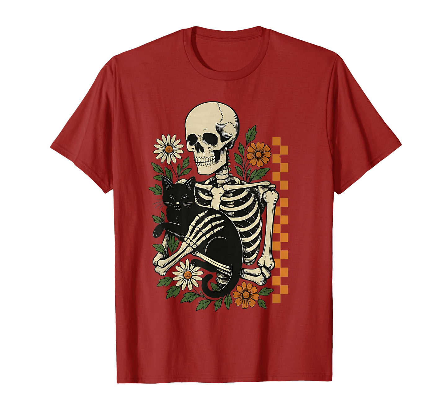 Funny Floral Skeleton Hugging Cat Halloween Cat Mom Cat Dad T-Shirt