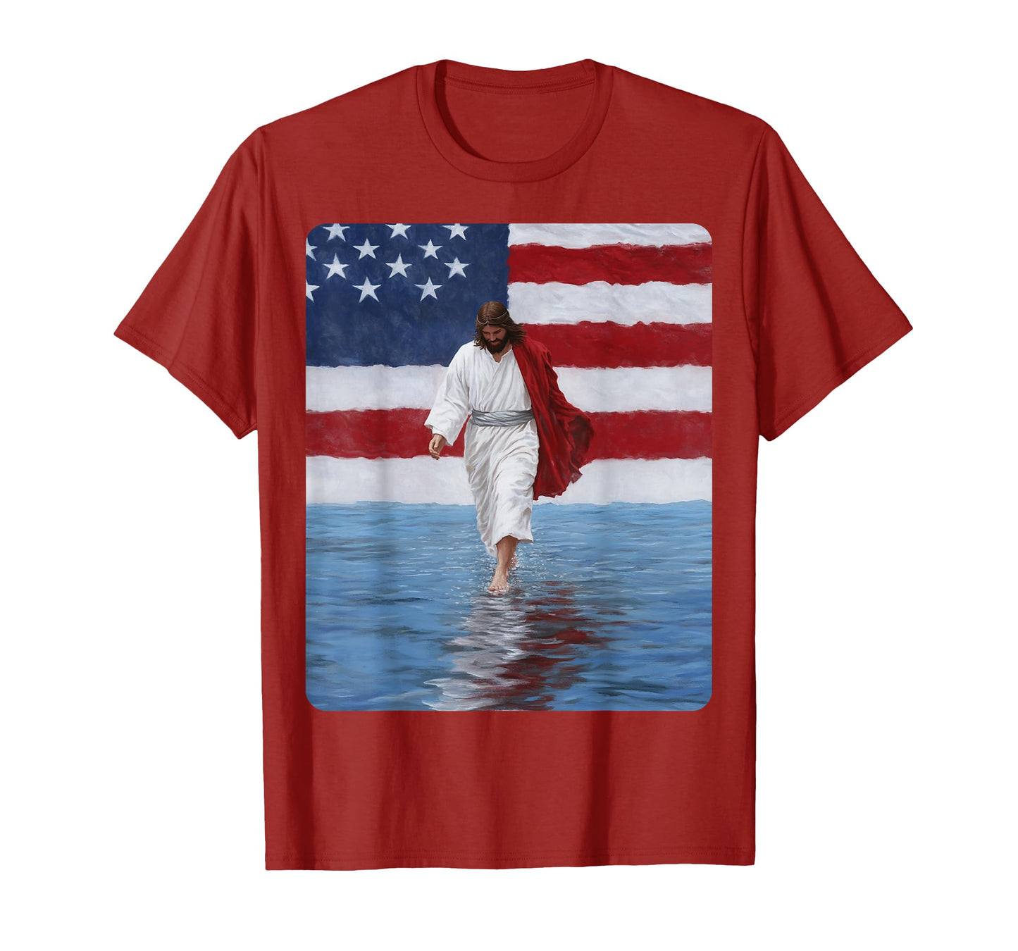 Jesus Walking On Water American Flag USA T-Shirt