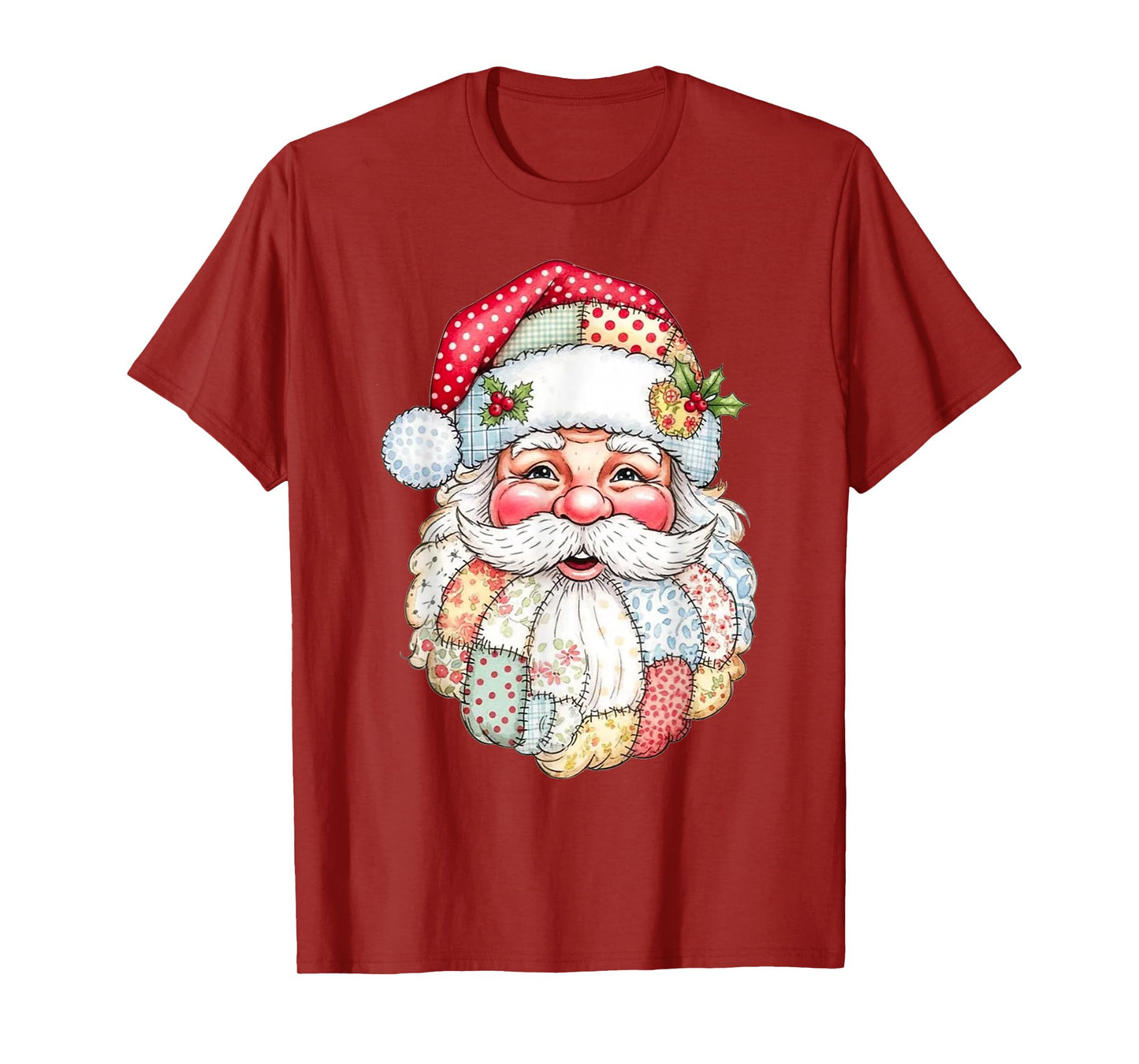 Trendy Patchwork Santa Claus Christmas Pink Patchwork Santa T-Shirt