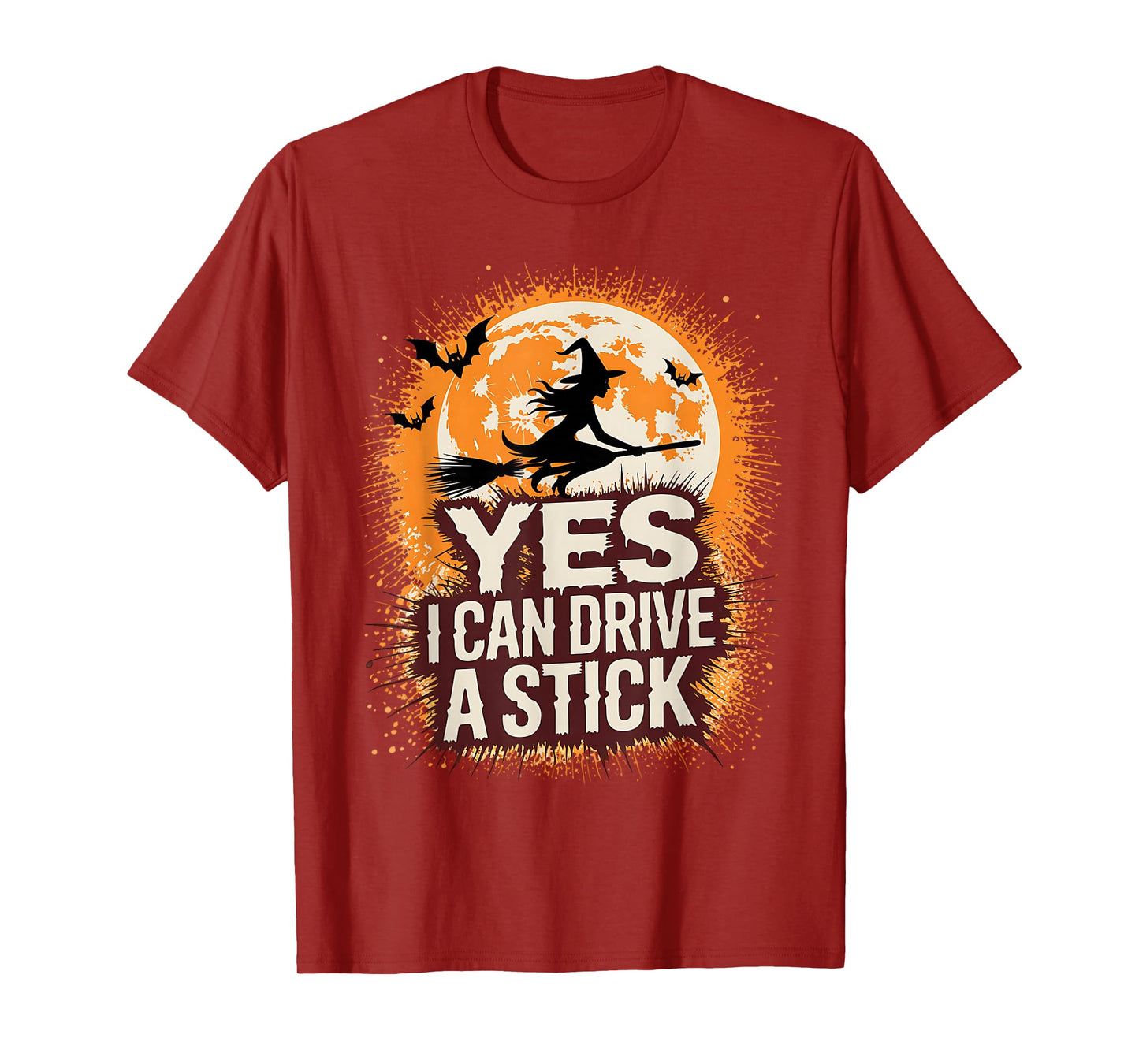 Yes I Can Drive A Stick Funny Halloween Witch Women Girls T-Shirt