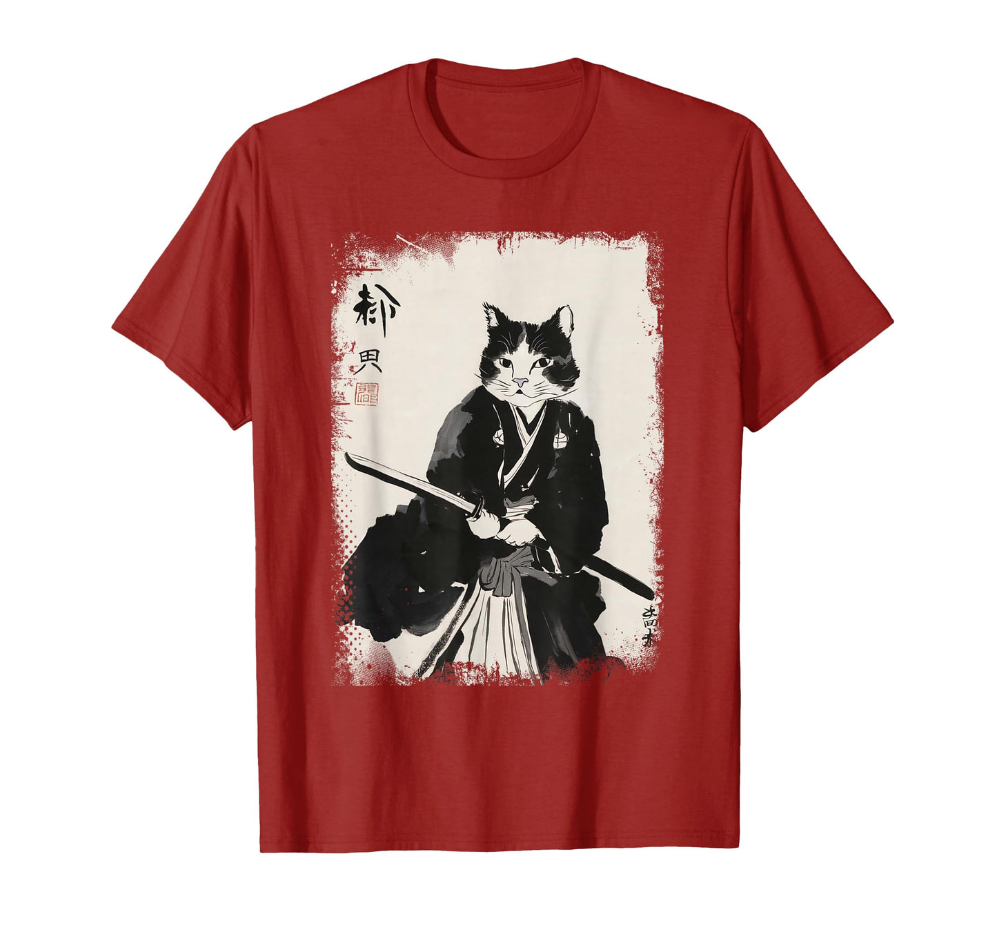 Cat Samurai Warrior Vintage Ukiyo-e Art Japanese Katana T-Shirt