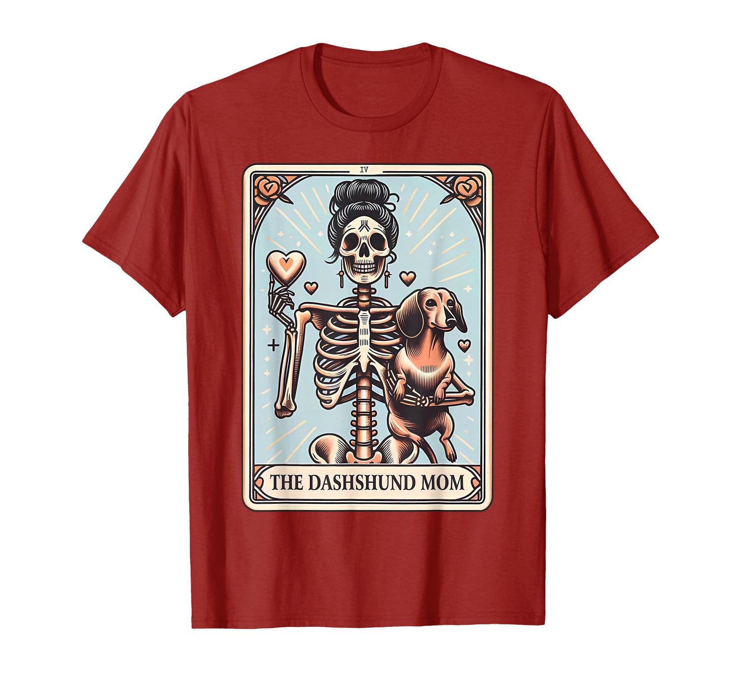 Valentine's Day Dachshund Mom Tarot Card Skeleton Doxie Mama T-Shirt