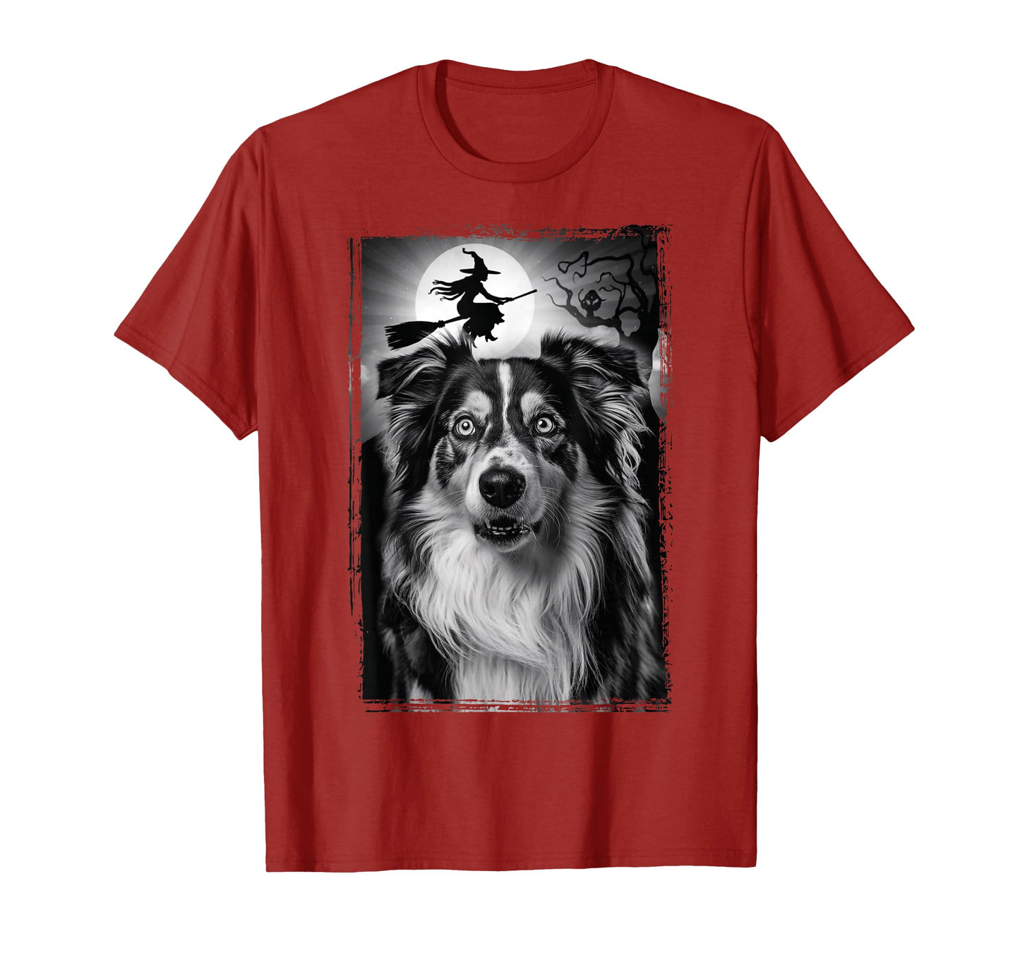 Shepherd Selfie Full Moon Flying Witch Halloween Dog T-Shirt