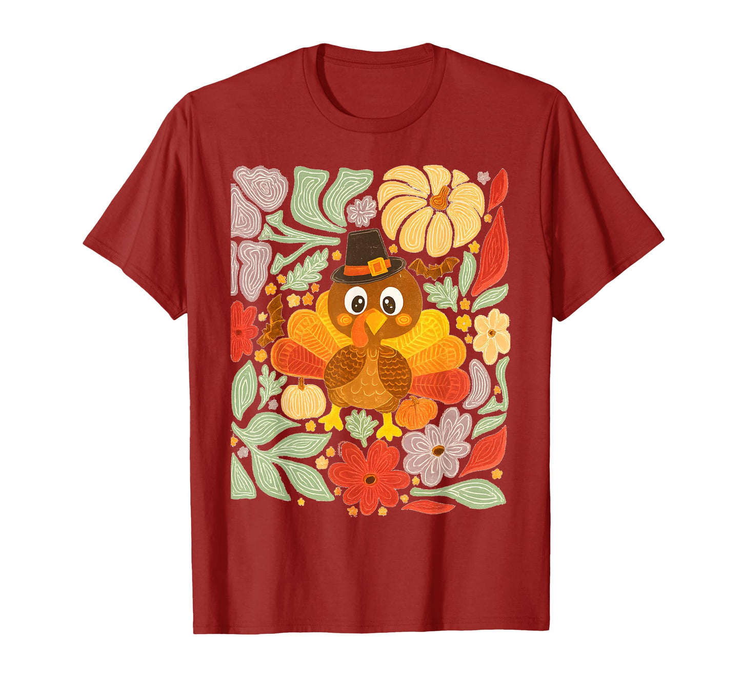 Boho Floral Fall Turkey Retro Pumpkin Thanksgiving Family T-Shirt