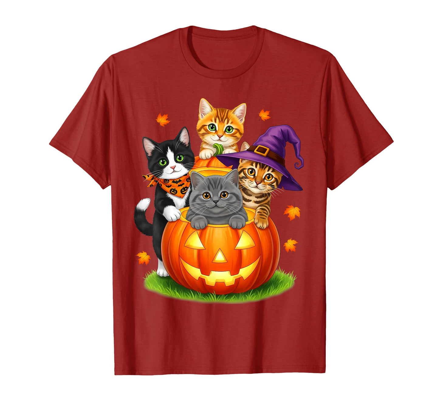 Cute Kittens Pumpkin Halloween Spooky Season Men Women Kids T-Shirt
