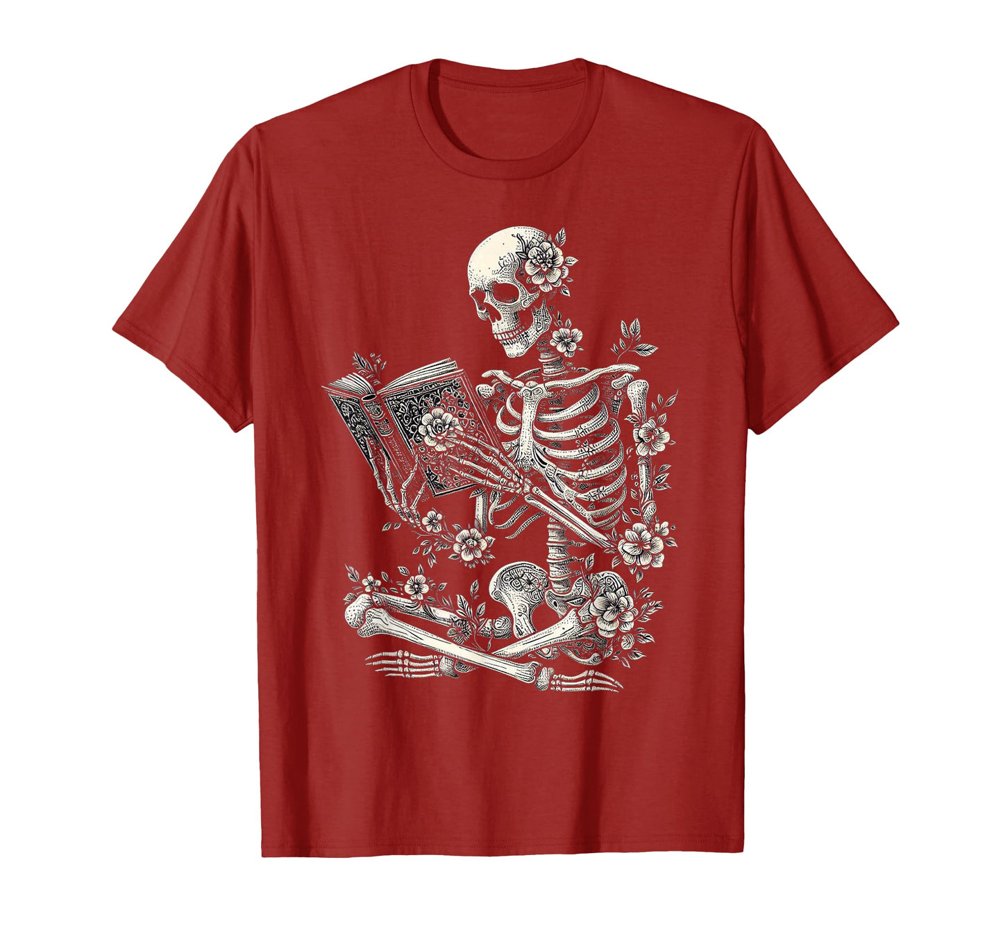 Skeleton Book Floral Skull Halloween Teacher Costume T-Shirt