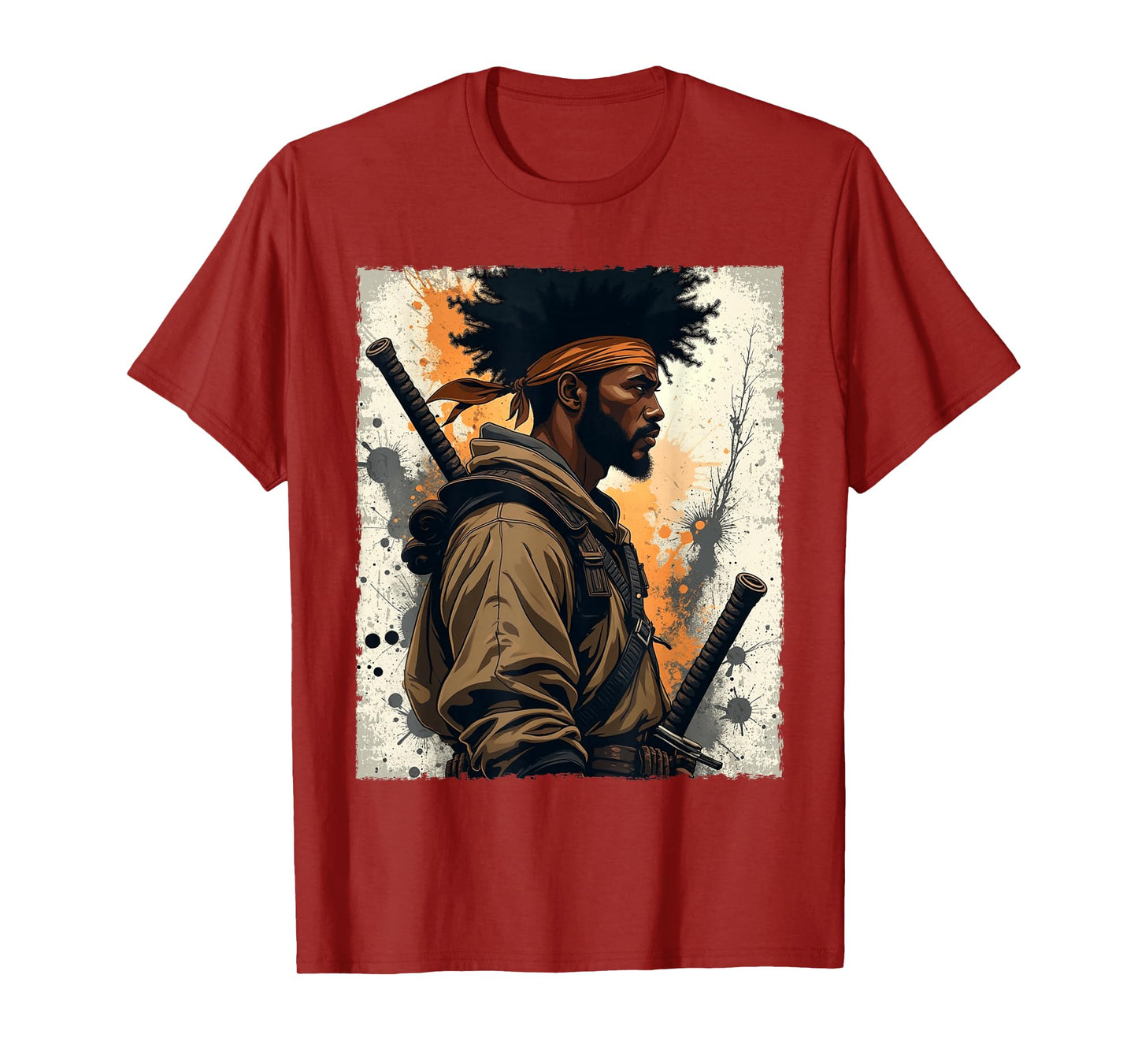 African Samurai Afro American Bushido Warrior Katana Vintage T-Shirt
