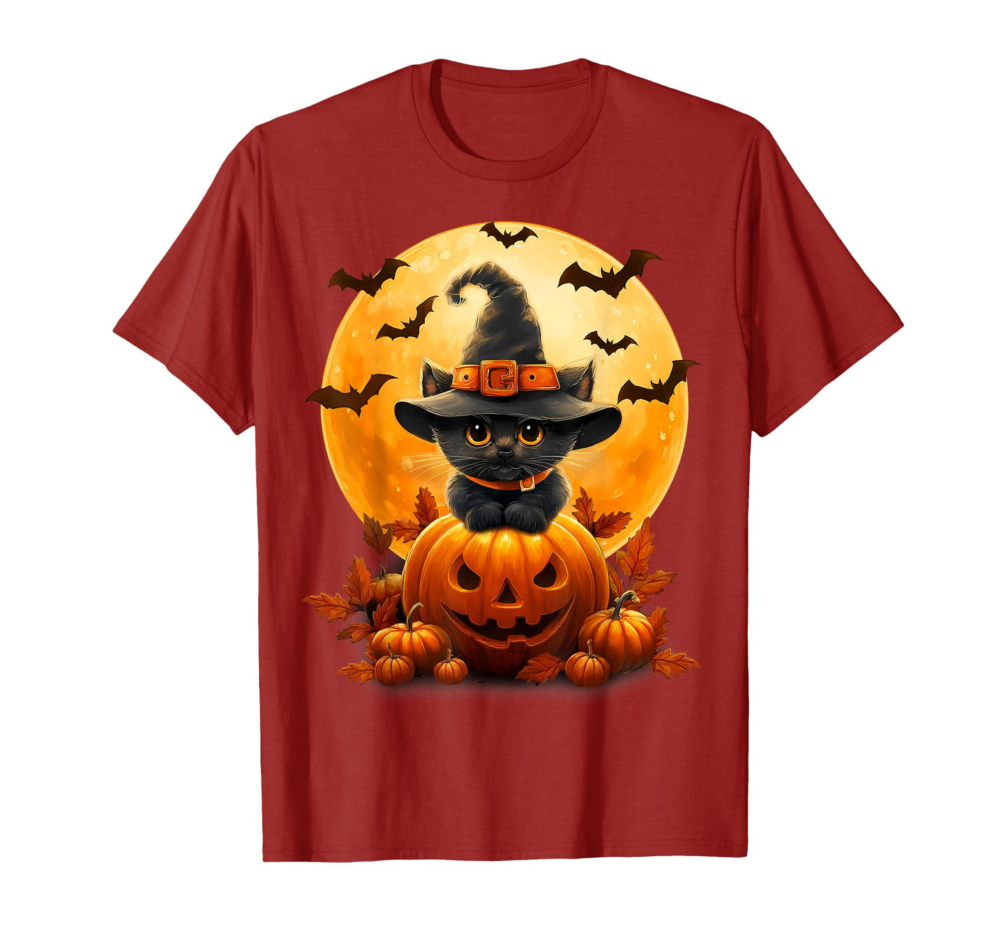 Spooky Halloween Moon Black Cat Witch Pumpkin Autumn Season T-Shirt
