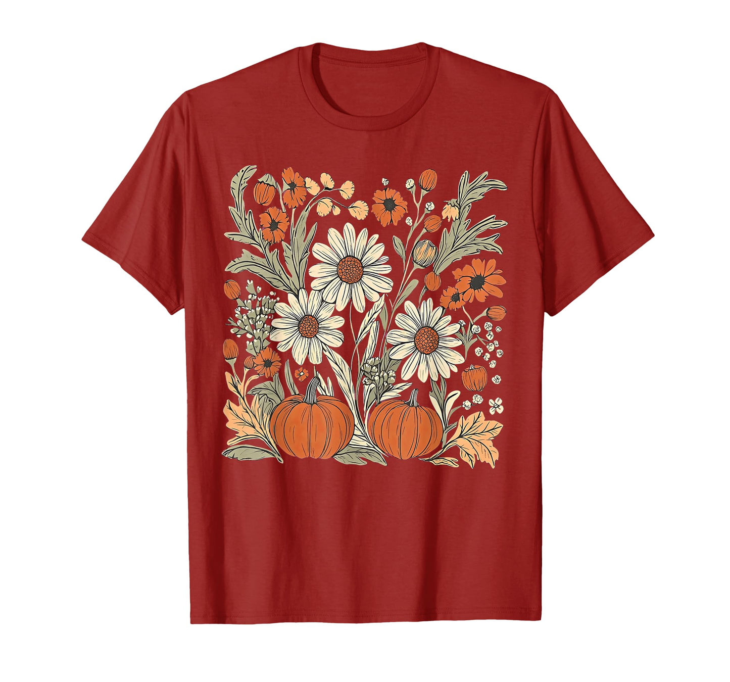Boho Fall Floral Autumn Pumpkins Thanksgiving T-Shirt