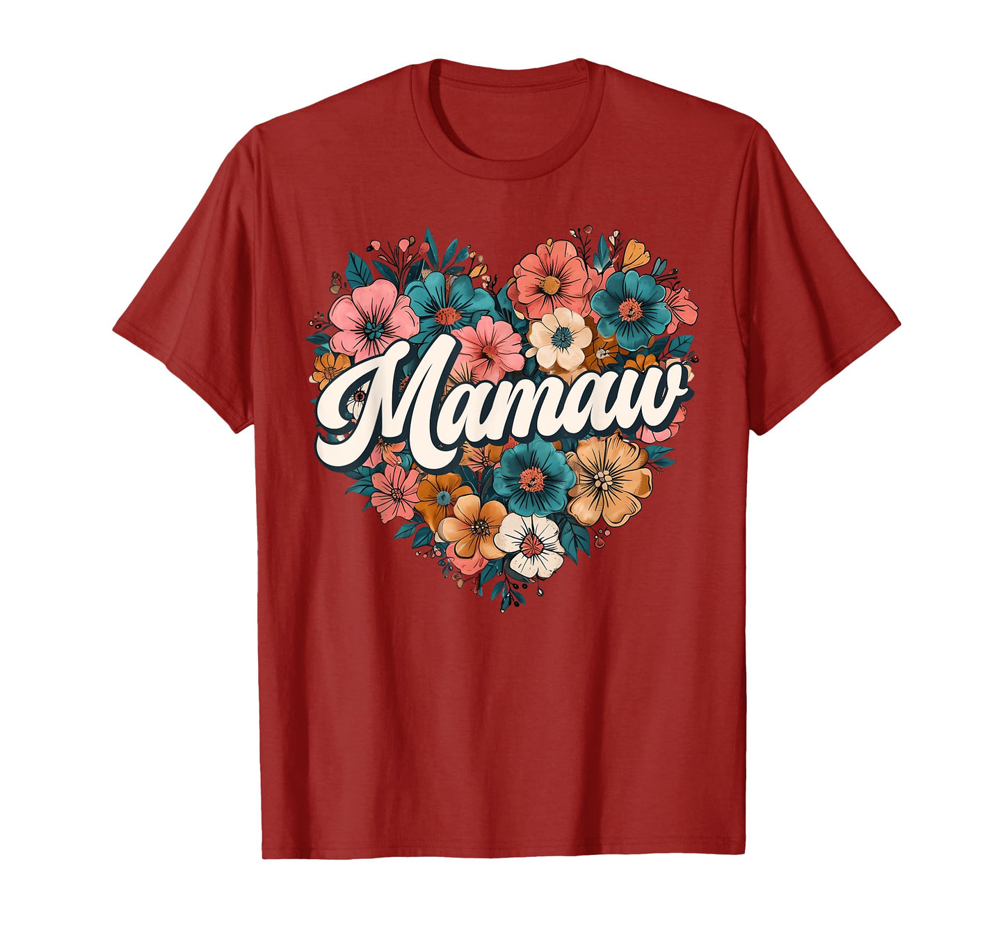 Mamaw Floral Heart Flower Mother's Day Vintage Retro T-Shirt