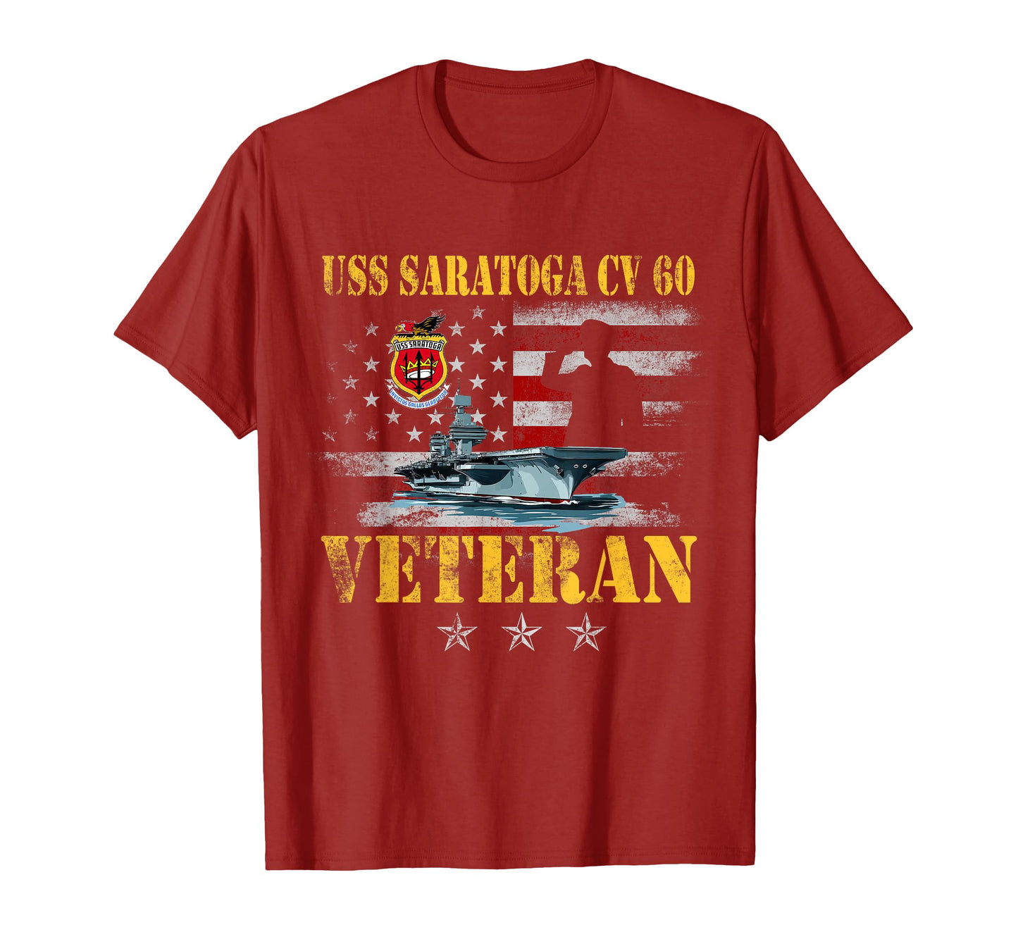 USS Saratoga CV-60 Aircraft Carrier Veteran US Flag Vintage T-Shirt