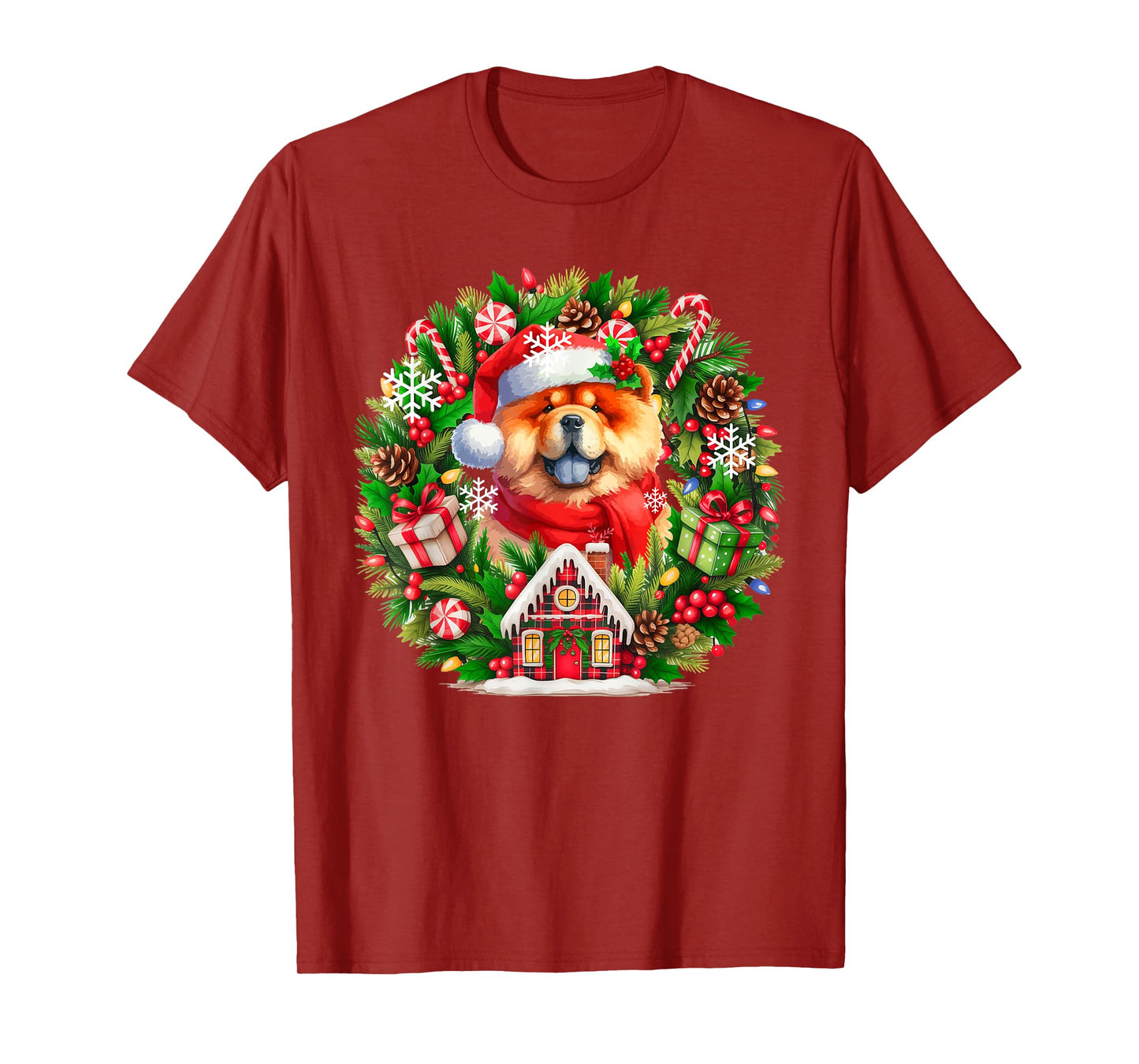 Santa Chow Chow Christmas Floral Circle Matching Owner Kids T-Shirt
