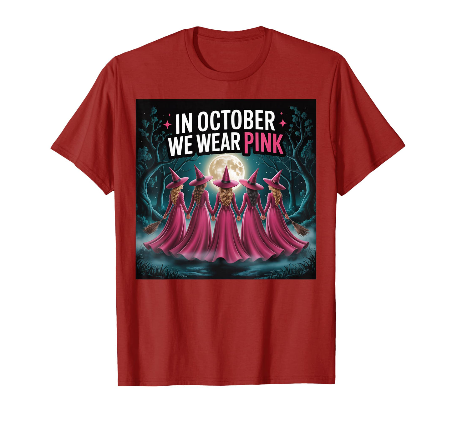 Halloween Breast Cancer Witch in October We Wear Pink T-Shirt