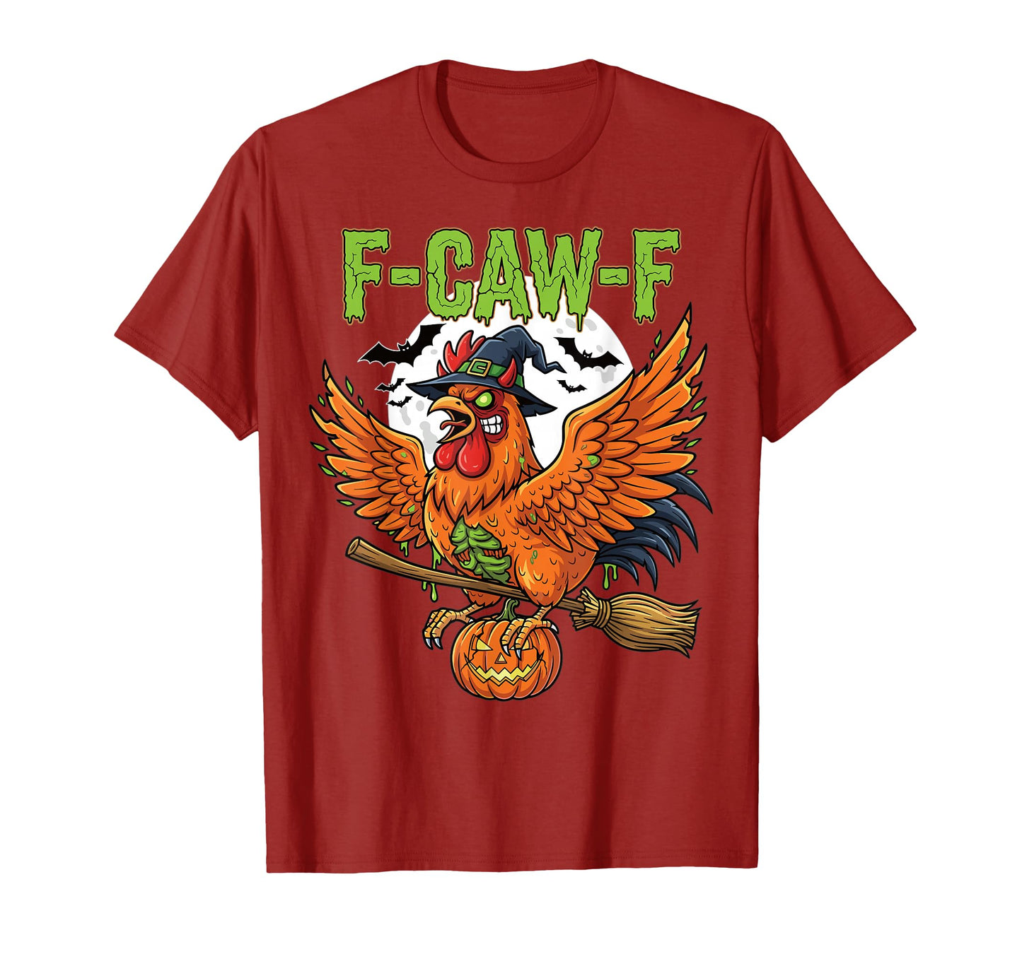 Halloween Chicken Witch Broom Pumpkin Flying T-Shirt