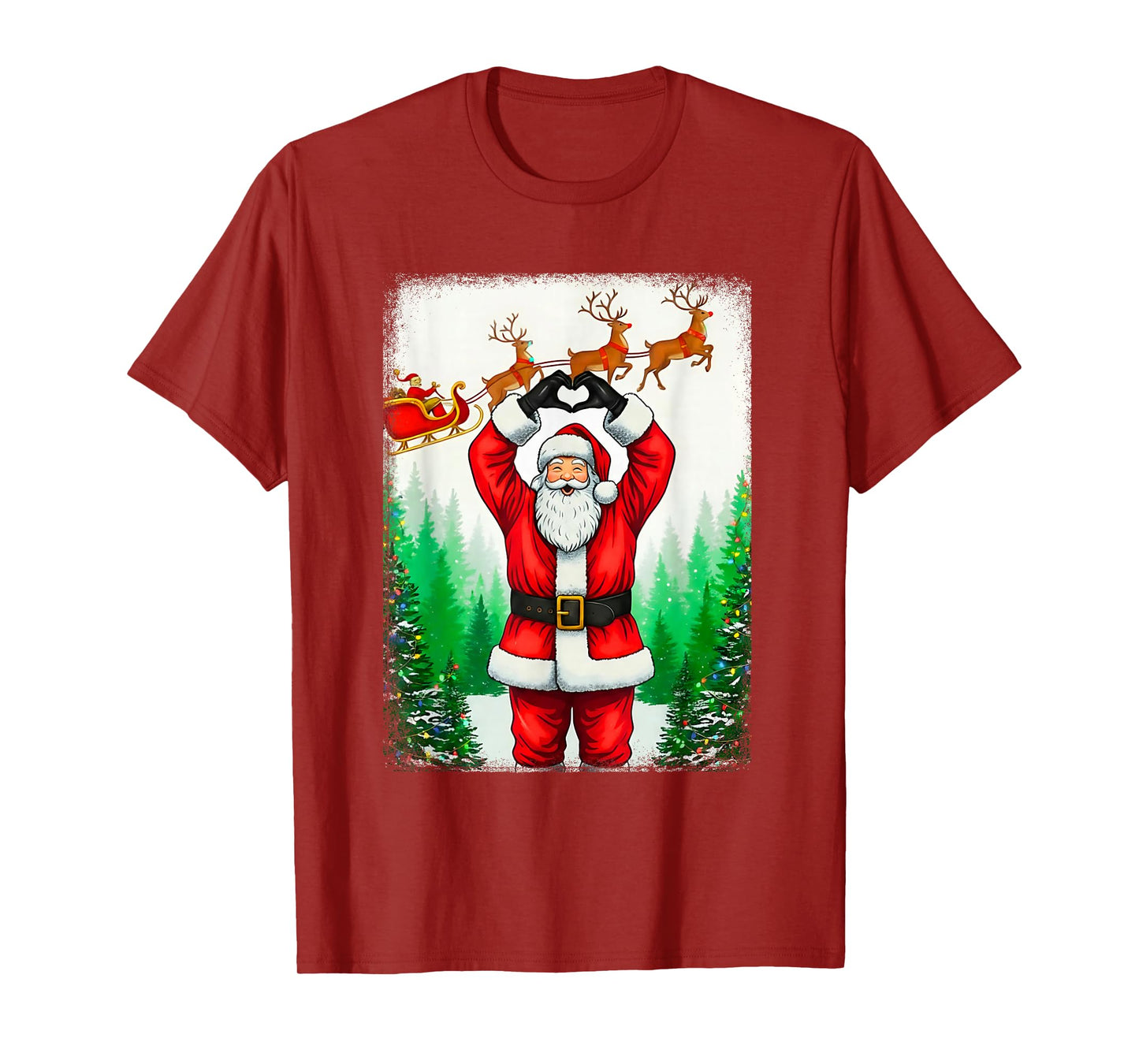 Funny Santa Clause Heart Hands Poster Christmas Men Boys T-Shirt