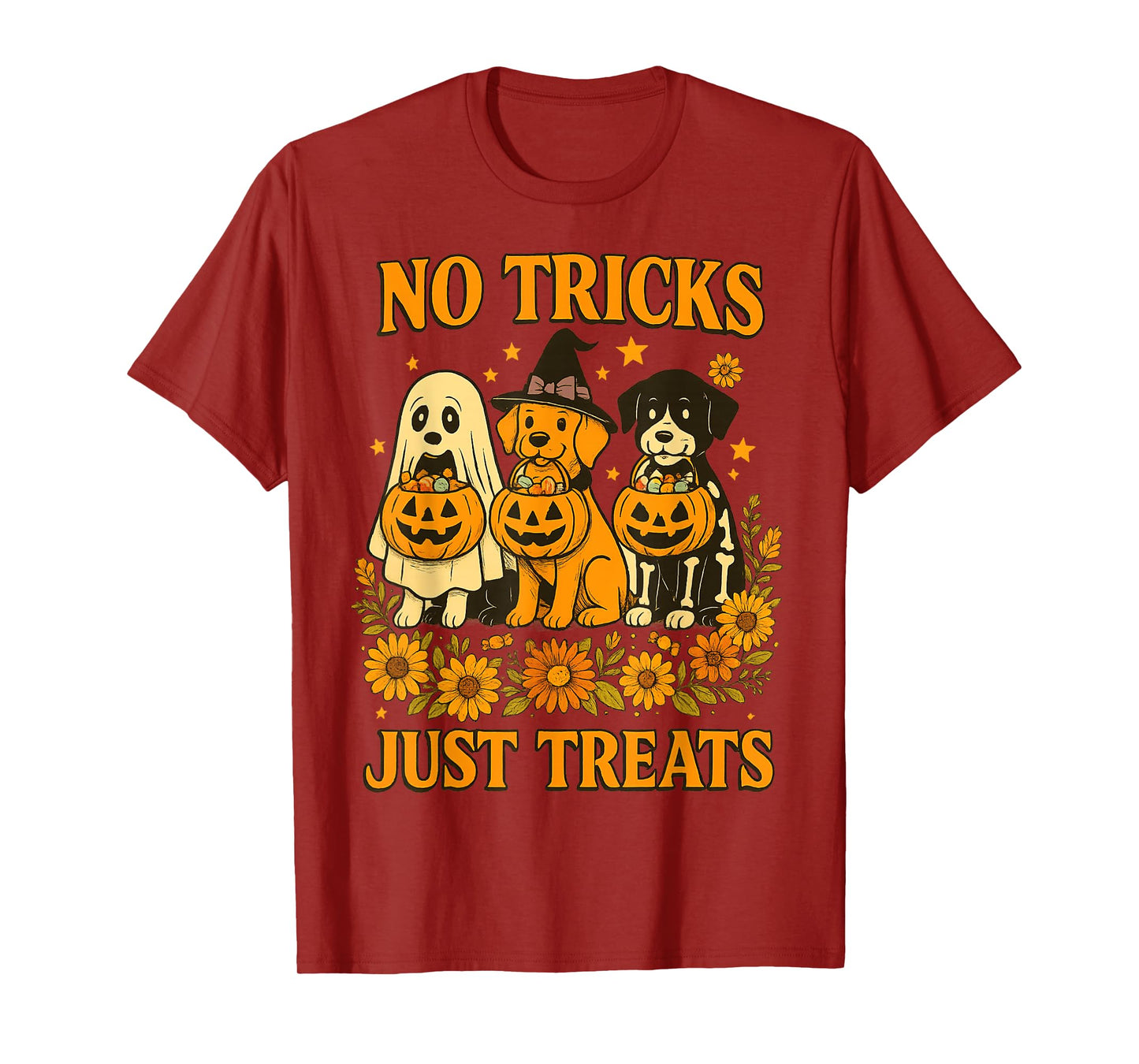 No Tricks Just Treats Halloween Dog Costume Ghosts Pumpkin T-Shirt
