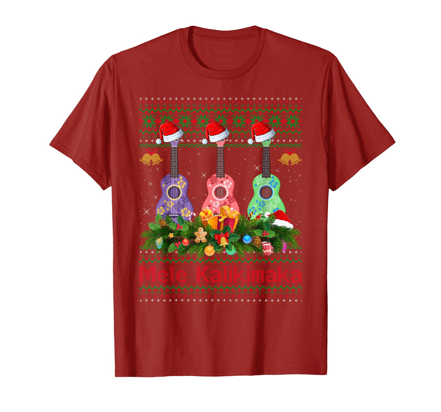 Mele Kalikimaka Ukulele Guitar Ugly Xmas Sweaters Christmas T-Shirt