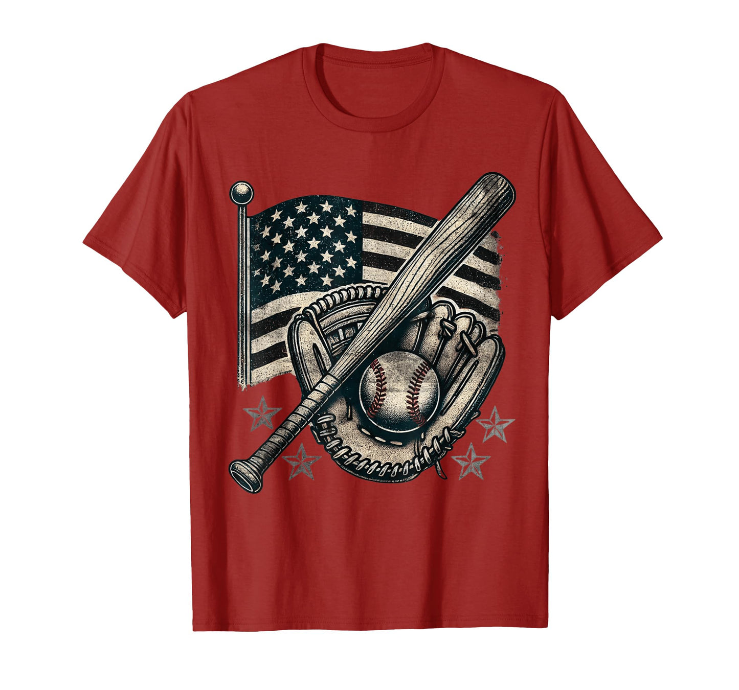 Vintage Baseball American Flag Player Funny Baseball T-Shirt