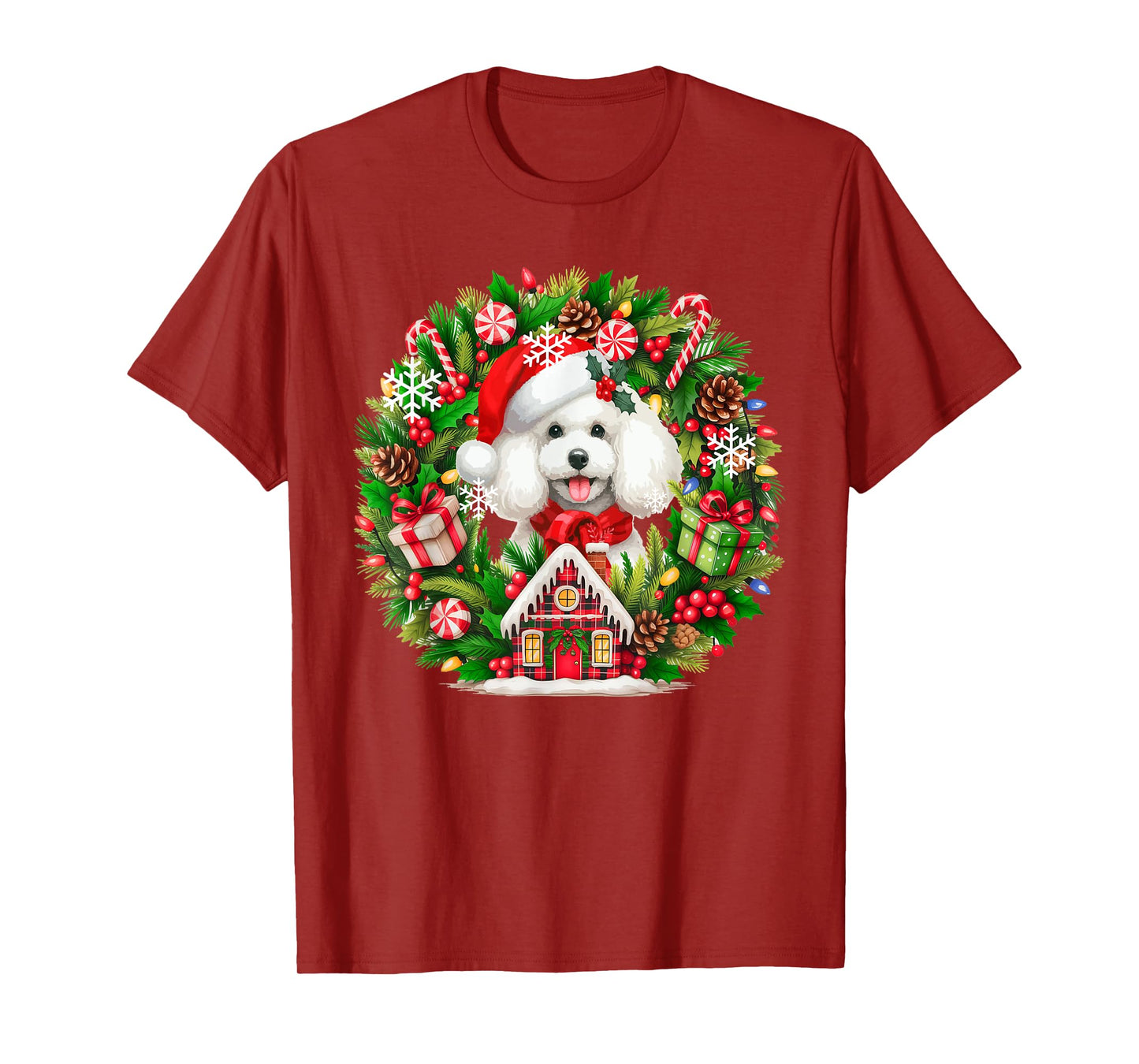 Santa Poodle Christmas Floral Circle Matching Owner Kids T-Shirt