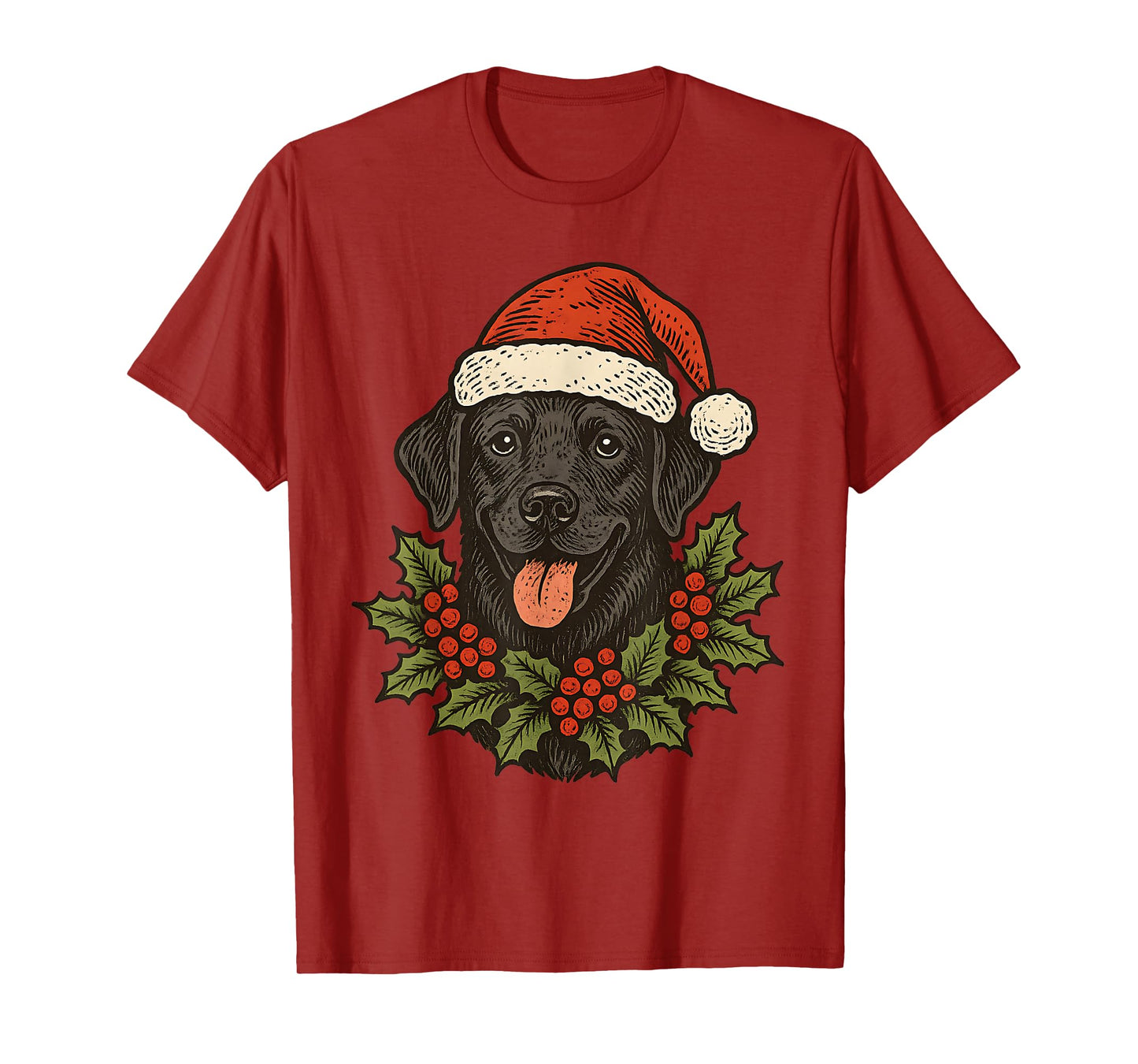Black Labrador Retriever Santa hat Christmas Dog Vintage T-Shirt