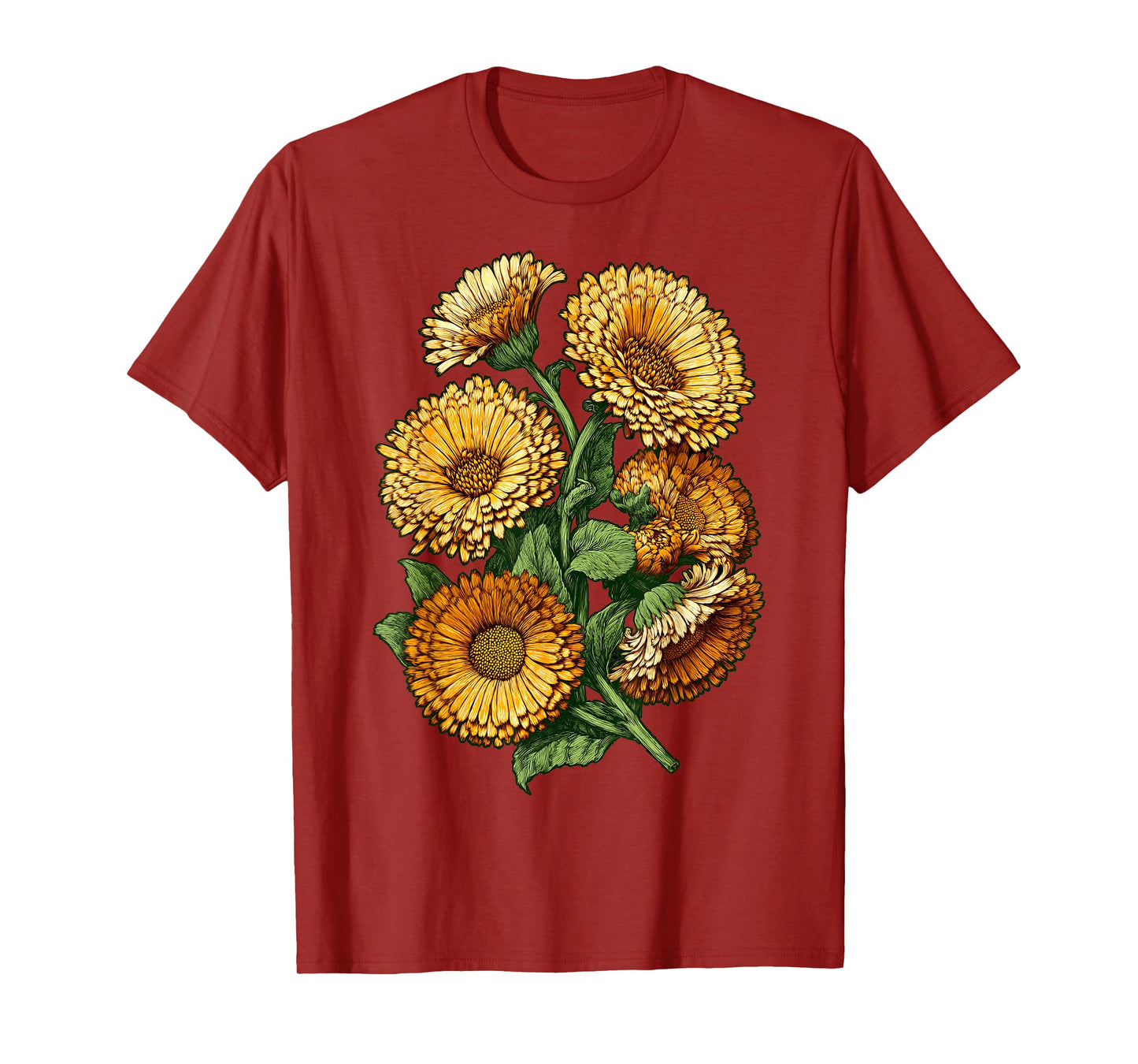 Calendula Marigold Herbal Plant Botanical Flower Nature T-Shirt