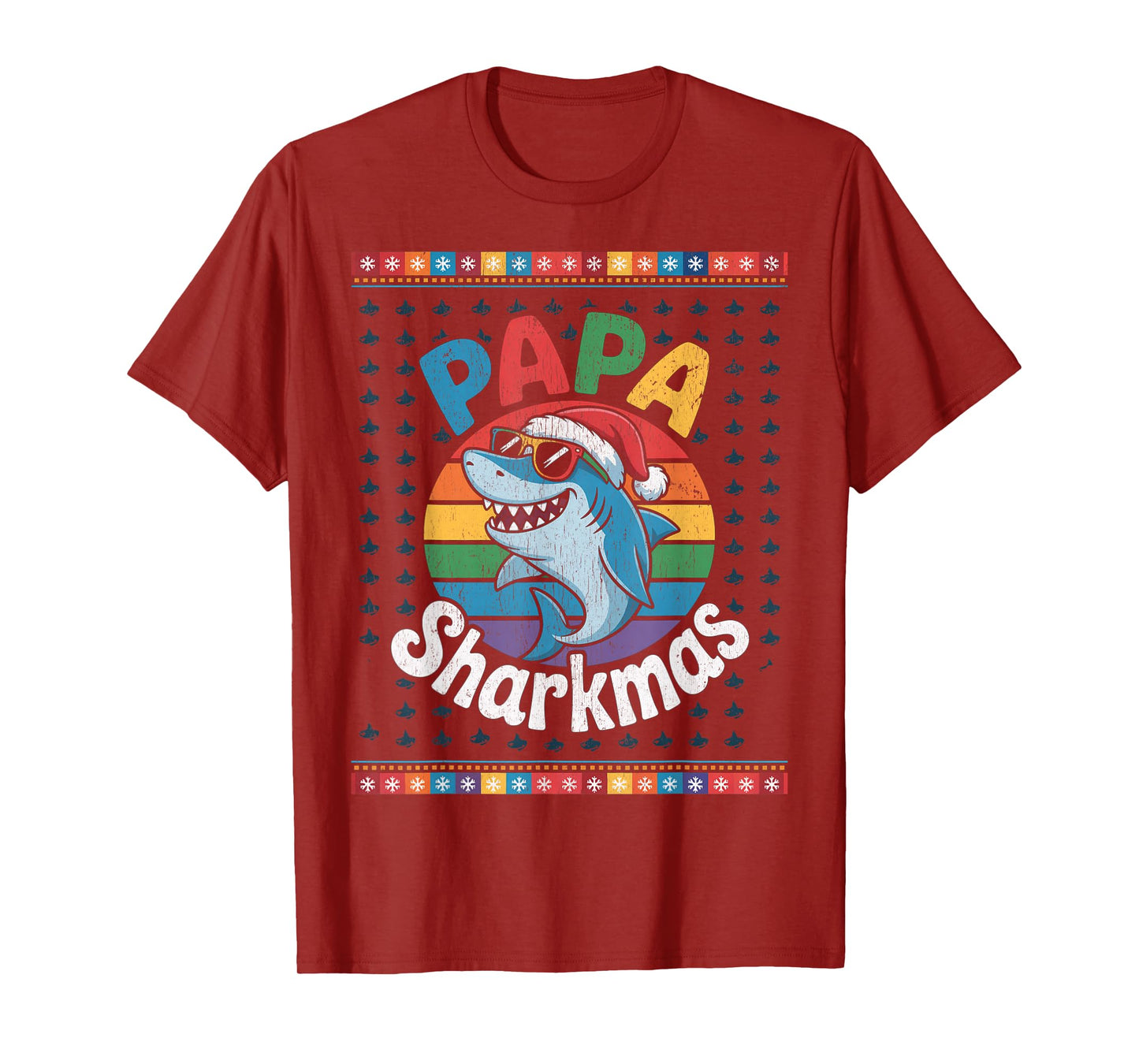 Papa Sharkmas Funny Shark Santa Hat Ugly Christmas Sweater T-Shirt