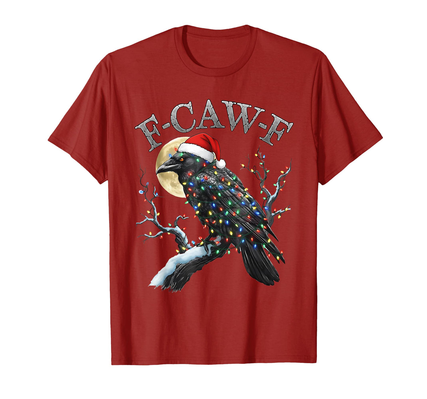 Merry Christmas Lights Santa Hat Black Crow, F-Caw-F Gothic T-Shirt