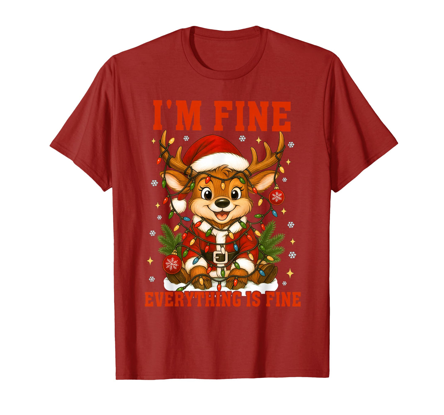 I'm Fine Everything is Fine Funny Christmas Reindeer Women T-Shirt