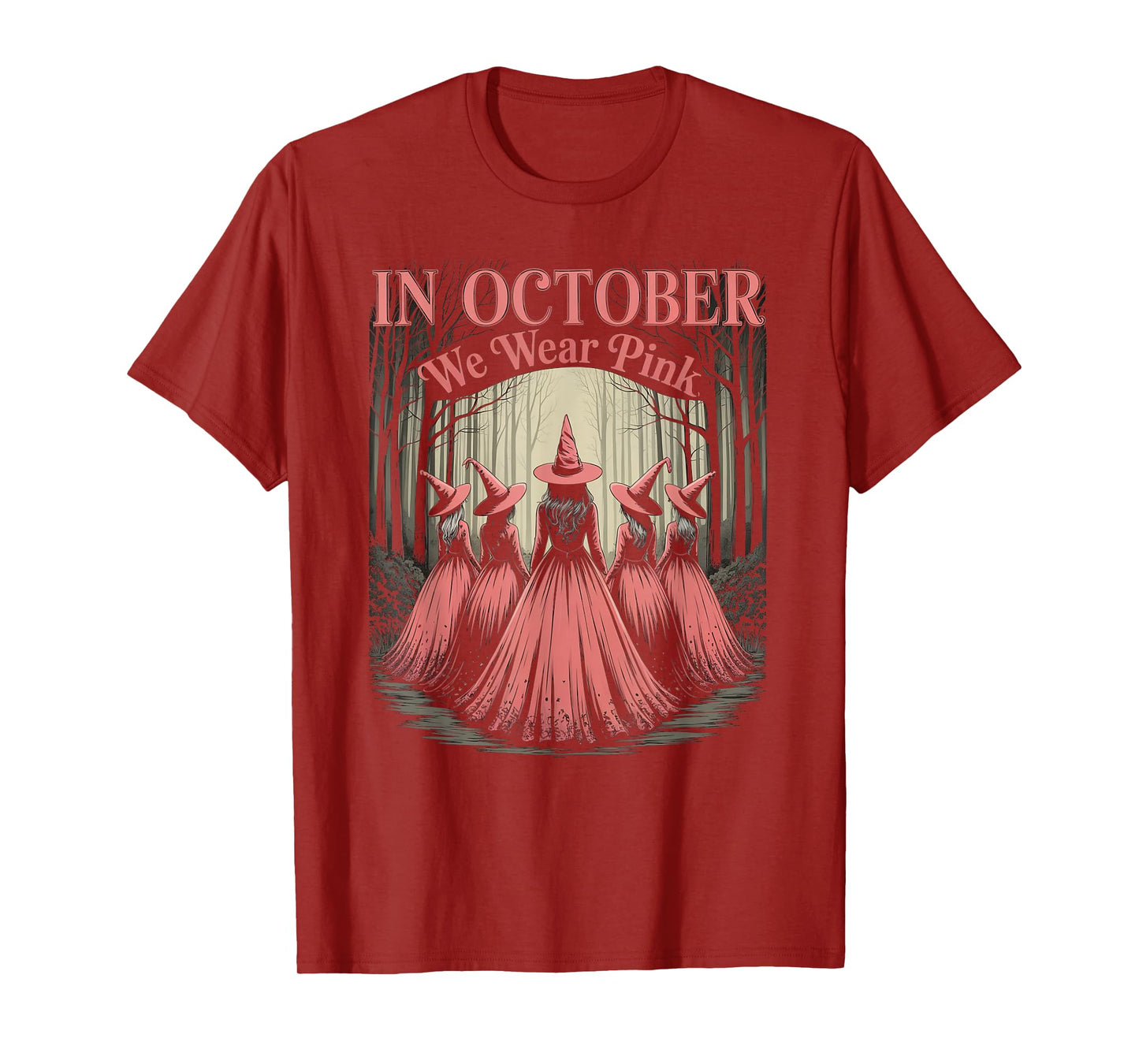 Retro in October We Wear Pink Witch Breast Cancer Awareness T-Shirt