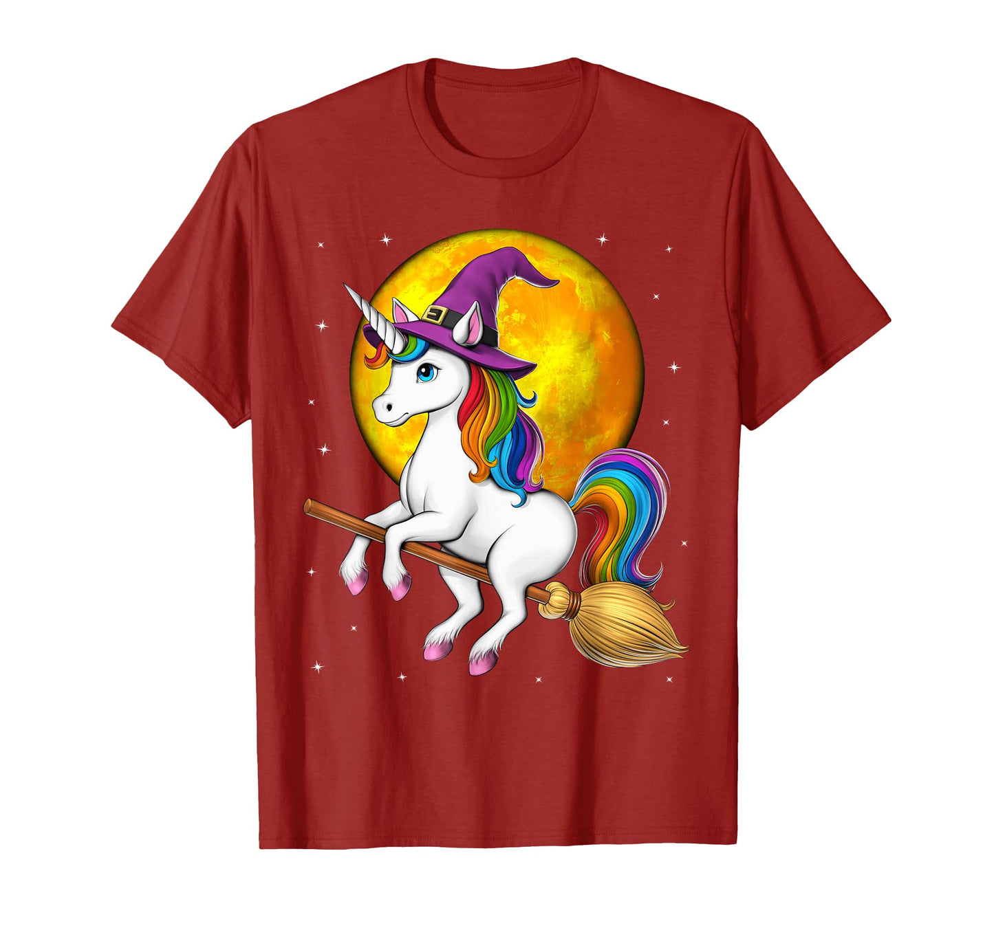 Unicorn Witch Riding Broom Halloween Wiccan Spooky T-Shirt