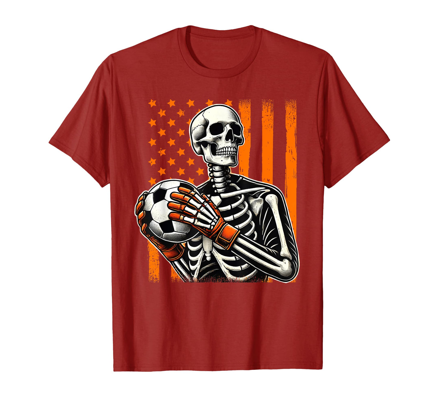 Skeleton Goalkeeper Holding Soccer Ball Goalie Halloween USA T-Shirt